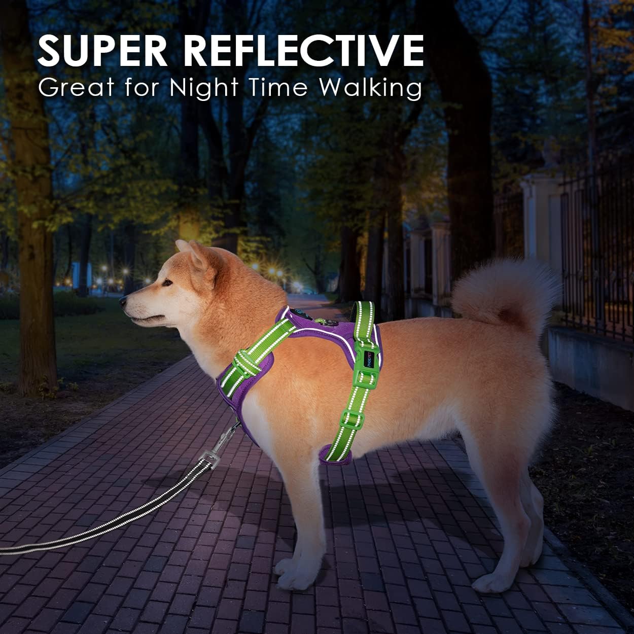 Thumbnail 4 de PHOEPET Dog Harness No Pull, Escape Proof Adjustable Vest with Reflective Straps (Purple Base, Green Straps) for Walking and Training