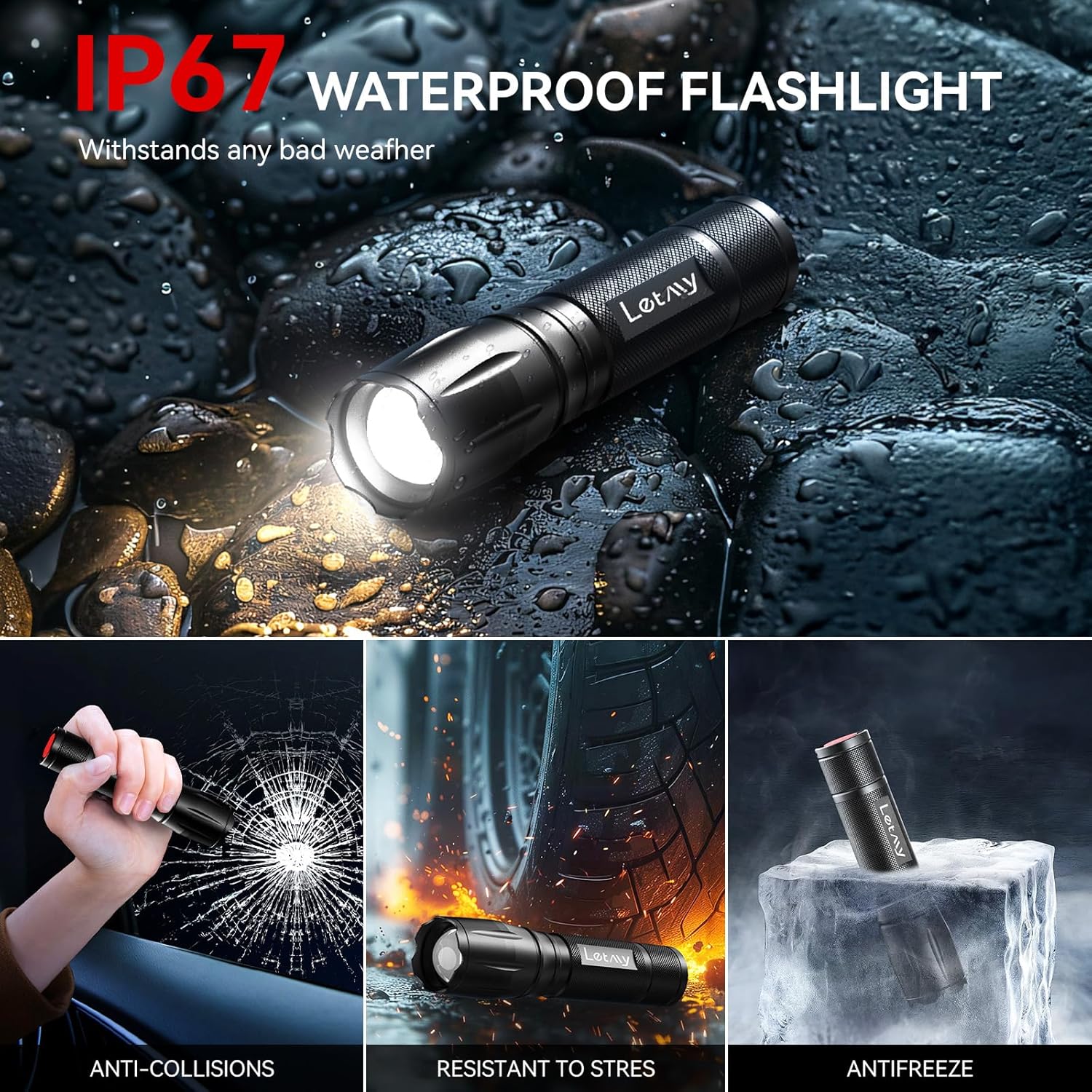 Detalle de LETMY S2000-2 Pack Tactical Flashlights, 5 Modes, Adjustable Focus