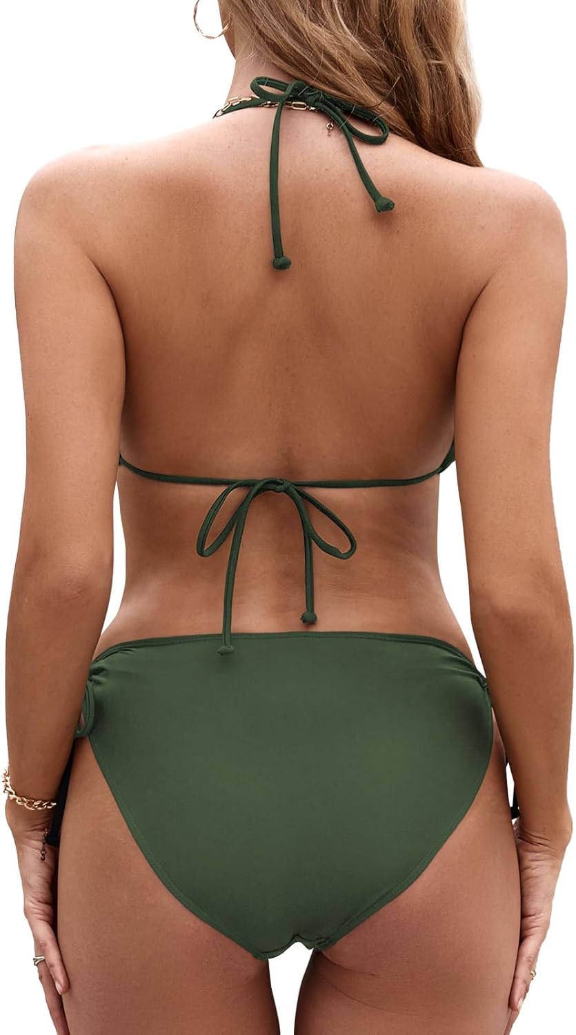 Thumbnail 3 de Genfien Damen Bikini Set mit V-Ausschnitt – Zweiteiliges Brasilianer-Stil Bademoden-Set