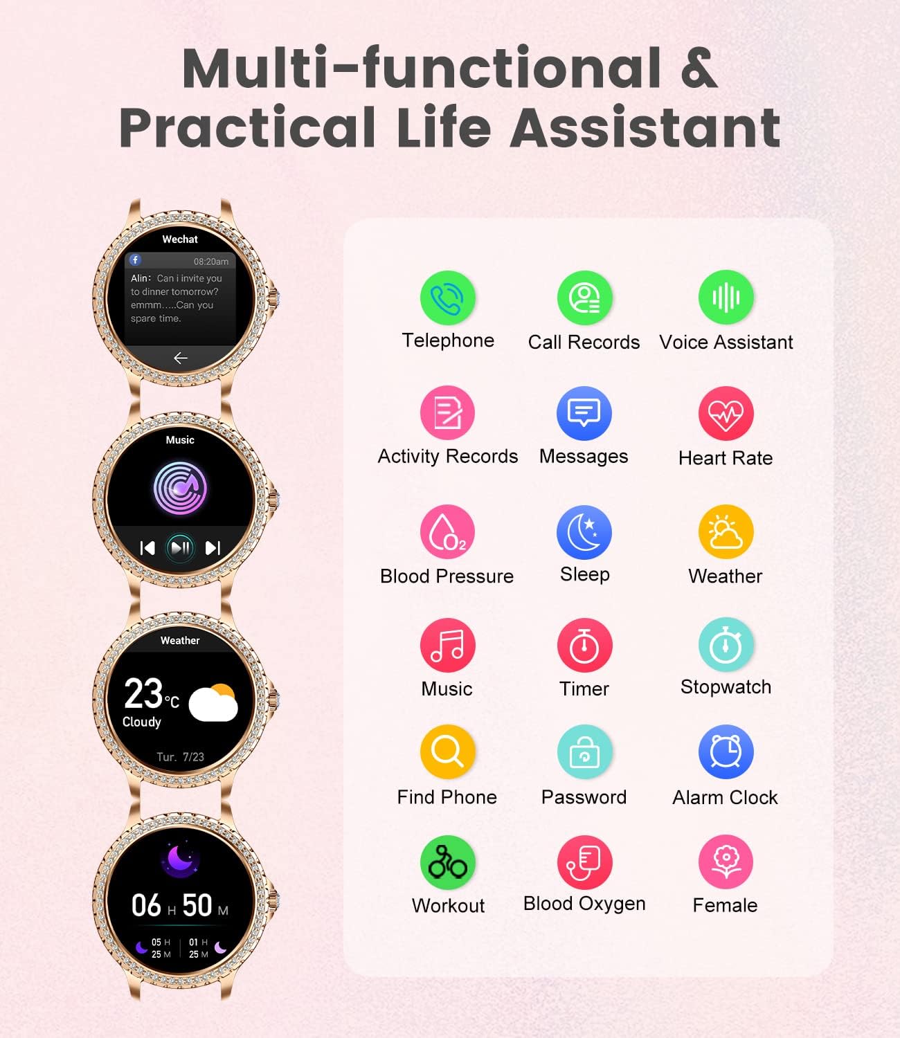 Thumbnail 4 de Diamond Ladies Smartwatch 1.32" HD, 100+ sports