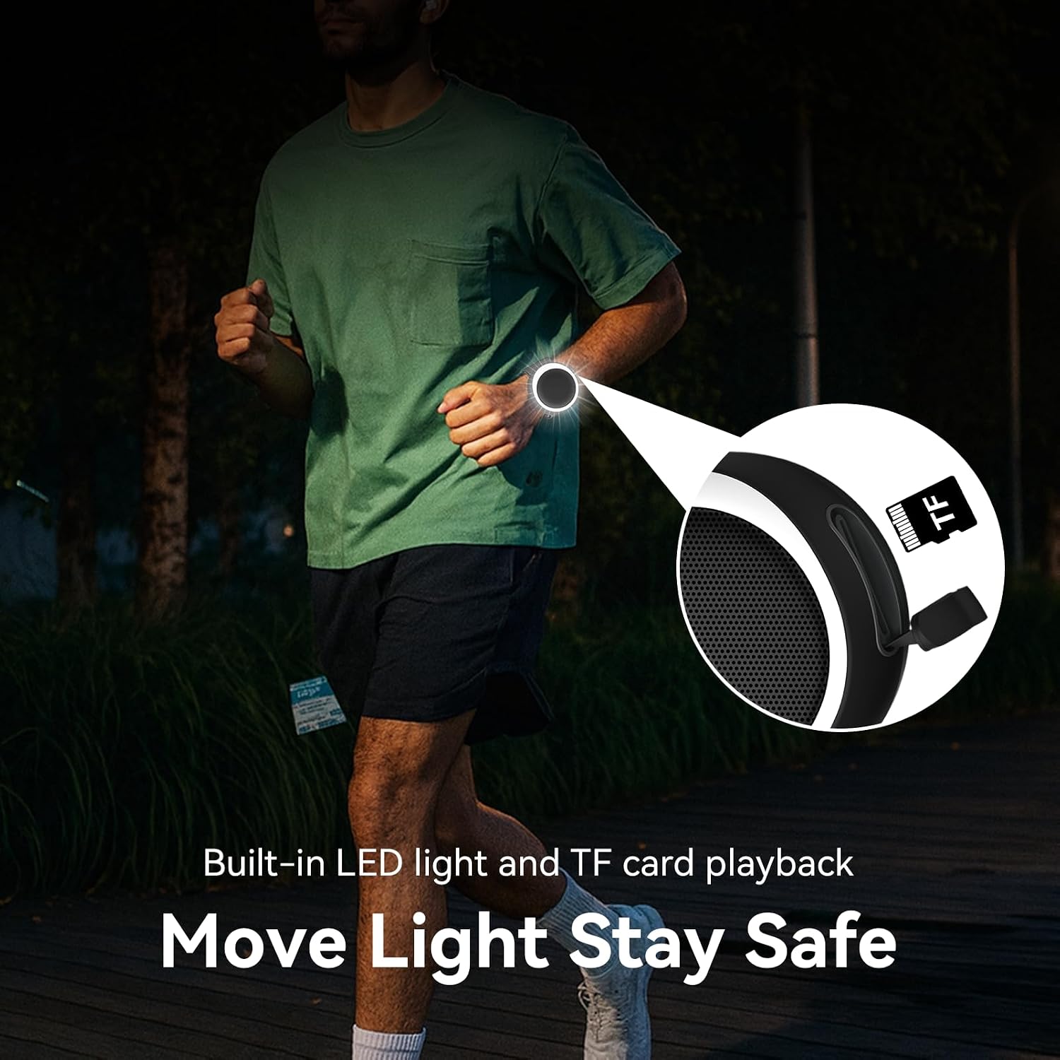 Detalle de ANCwear Portable Bluetooth Speaker – 23.5H Playtime, IPX6 Waterproof with LED Light and 5W Sound