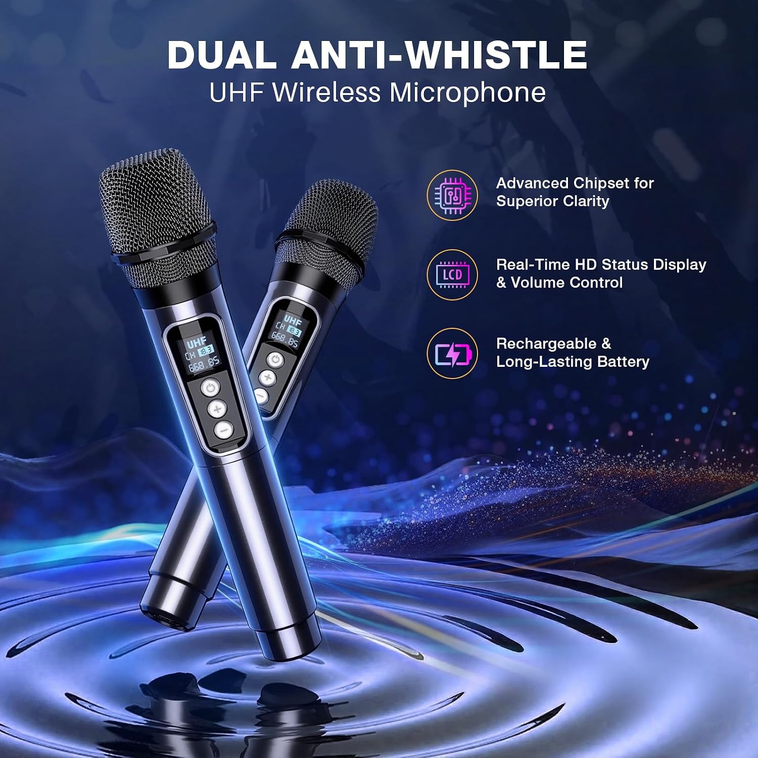 Detalle de Dislocati Karaoke con Microfono: Kit Professionale Portatile Bluetooth 20W con 2 Microfoni UHF e LED