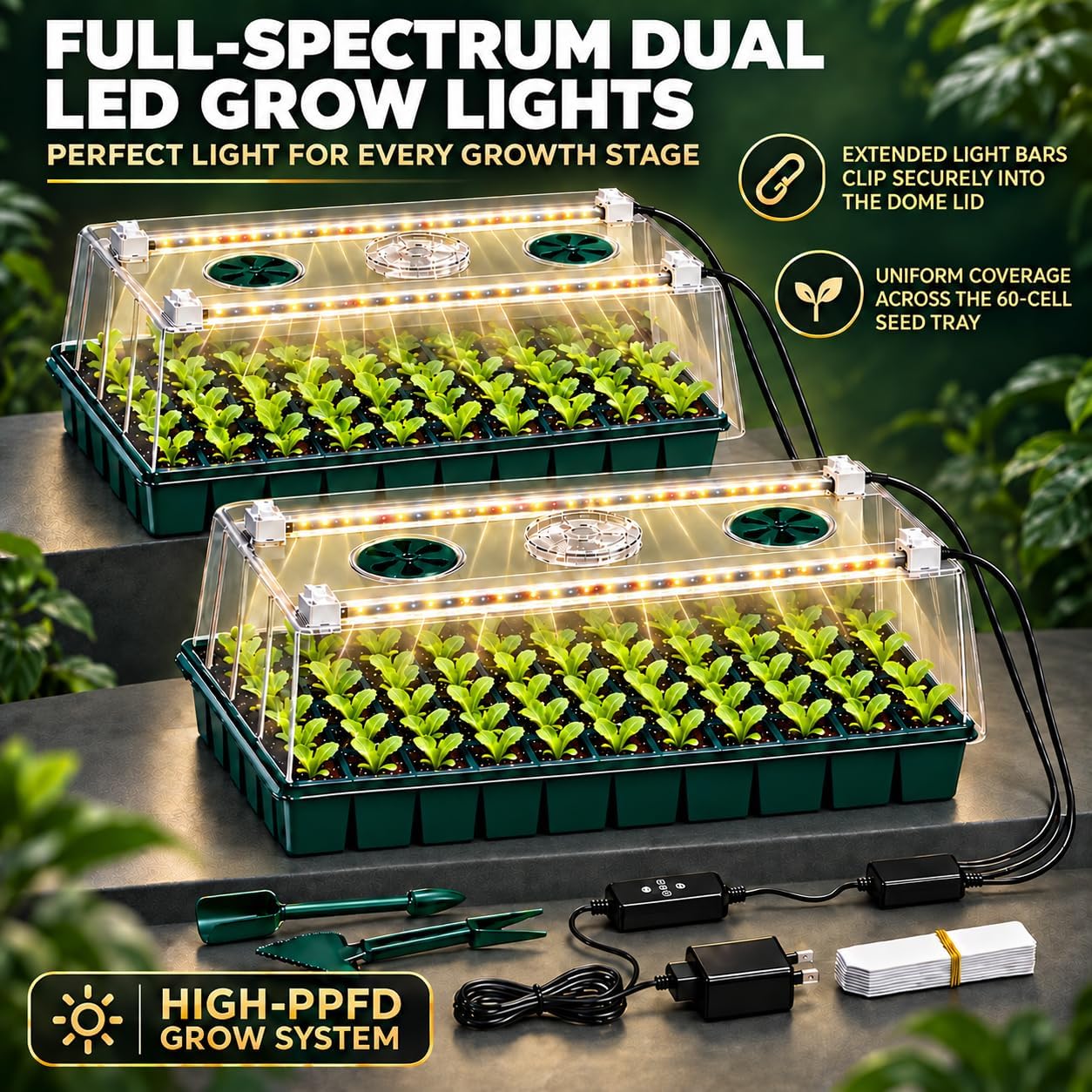 Detalle 2 de PlantaPulse YMH-02 120-Cell Seed Starter Tray with Full-Spectrum Grow Light