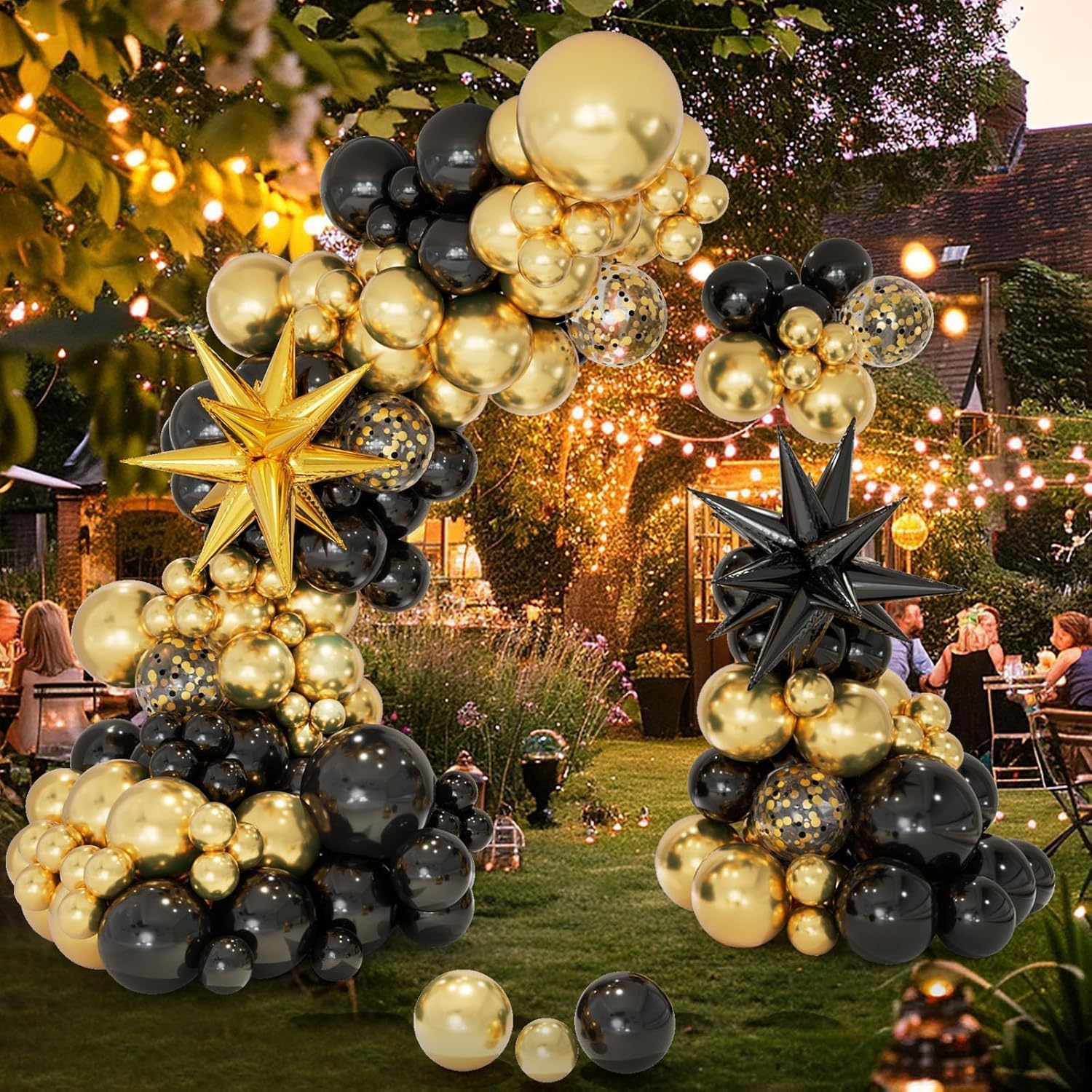 Detalle de CboDeco Black and Gold Balloon Garland Arch Kit (146pcs)