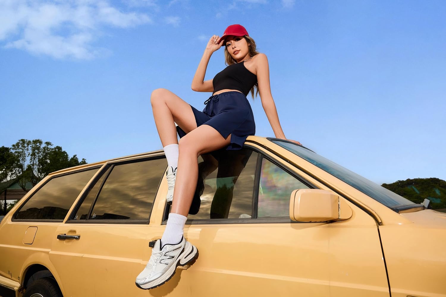 Thumbnail 4 de Demegimi Short Bermuda Sportif Femmes - Taille haute, coton, poches