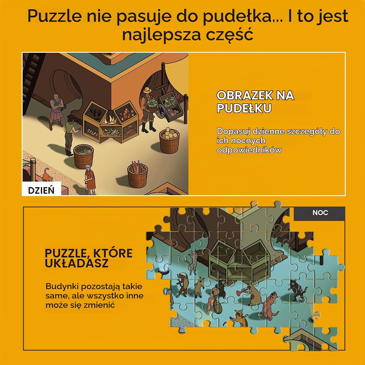 Detalle 2 de da Vinci's Room Time Warp: Rock The Cat's Paw – puzzle 1000 elementów dzień/noc