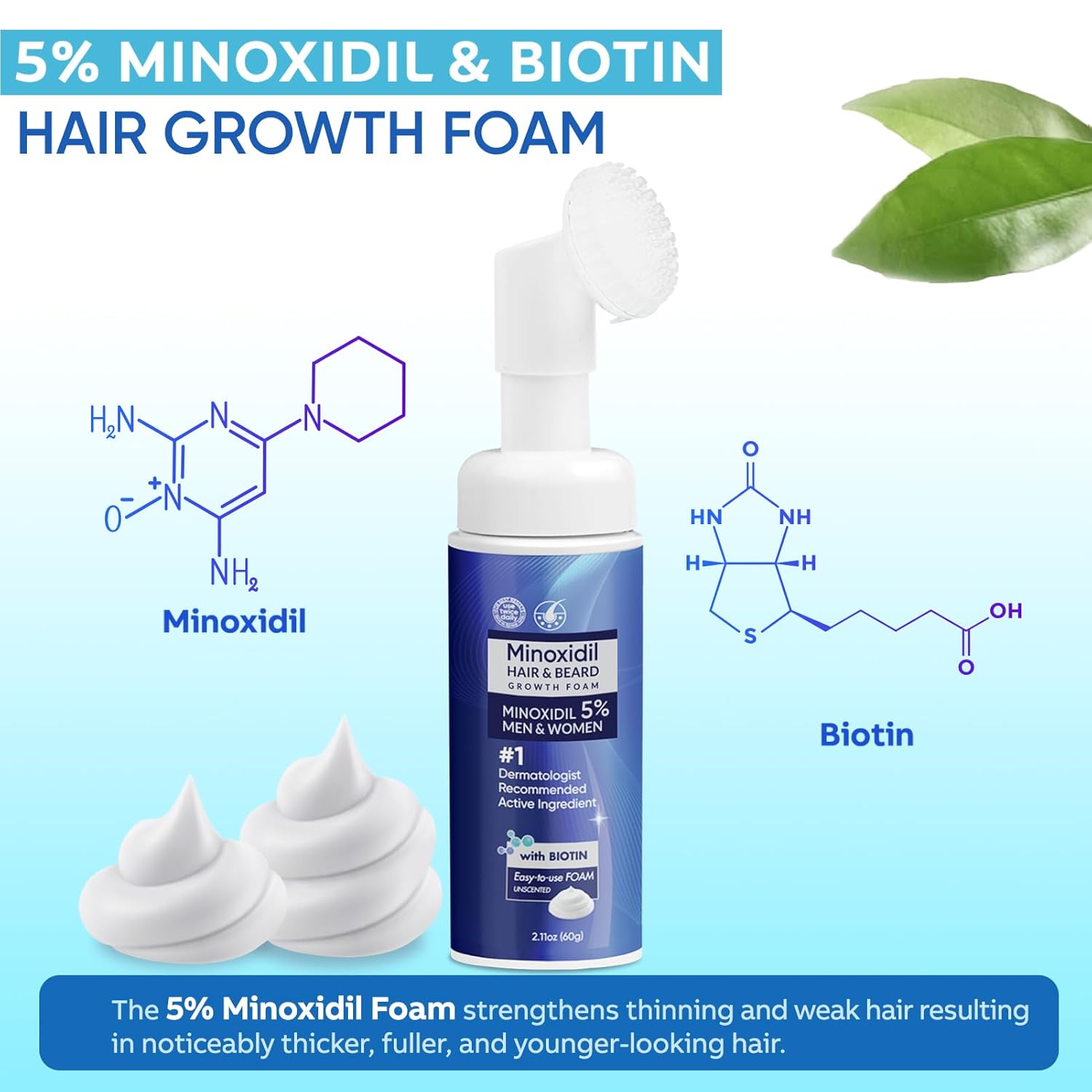 Detalle de 5% Minoxidil Foam for Men and Women with Biotin & Castor Oil – 180ml (3 Packs)