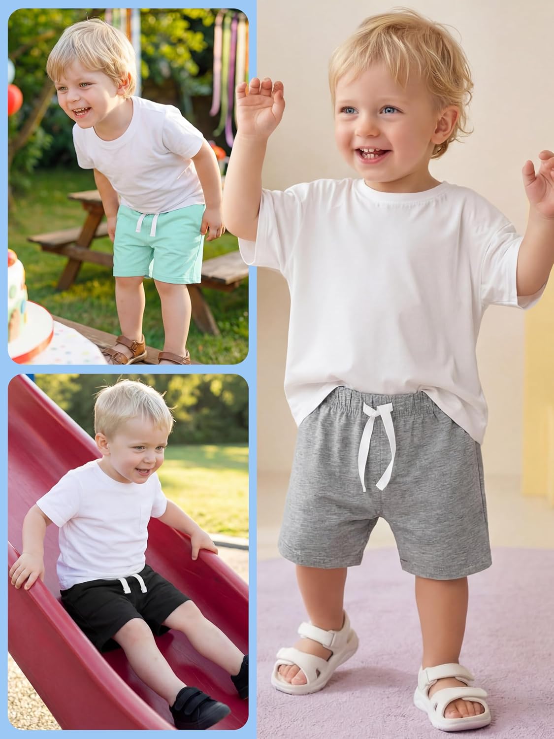 Detalle de Resinta 4 Pack Baby Boys' Cotton Shorts: Soft, Breathable Summer Essentials