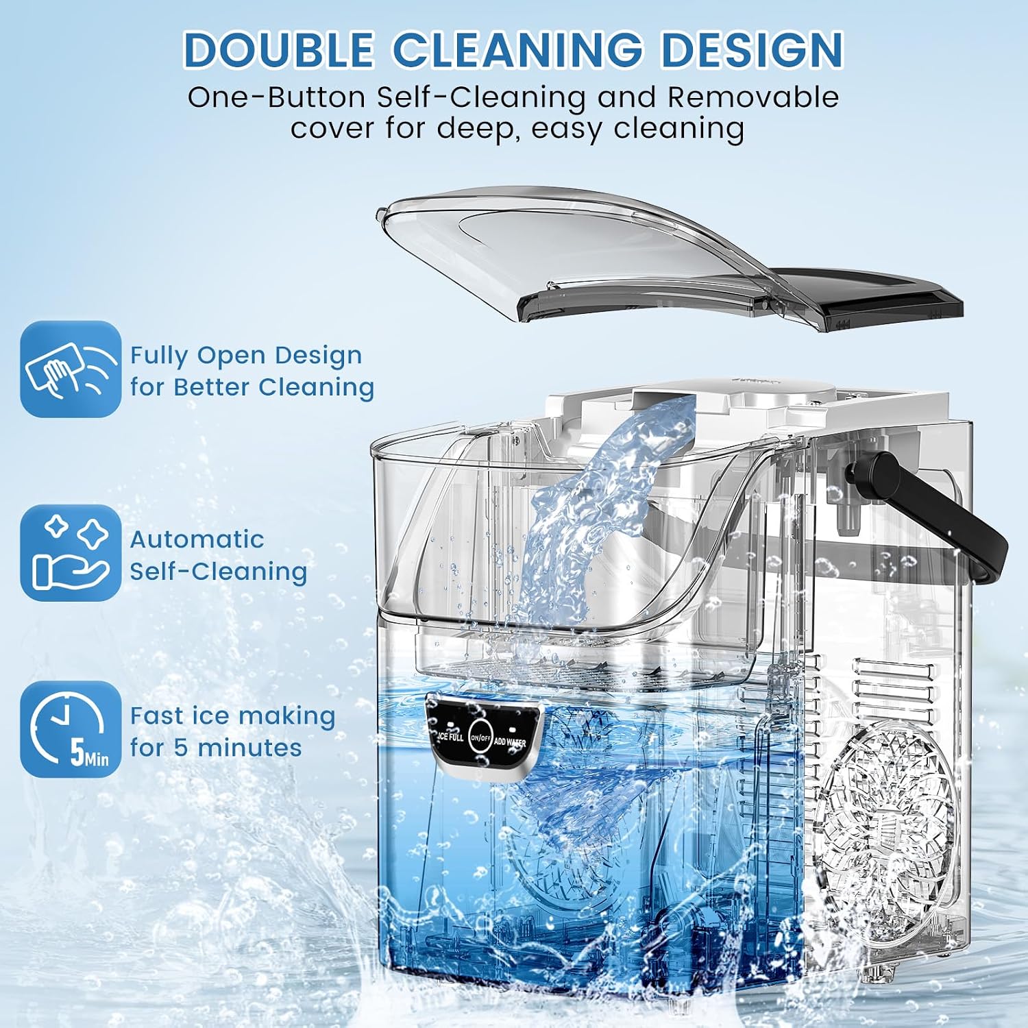 Thumbnail 4 de Electactic HZ-N002 Nugget Ice Maker, 34 lb Daily Output, Black, Auto-Cleaning
