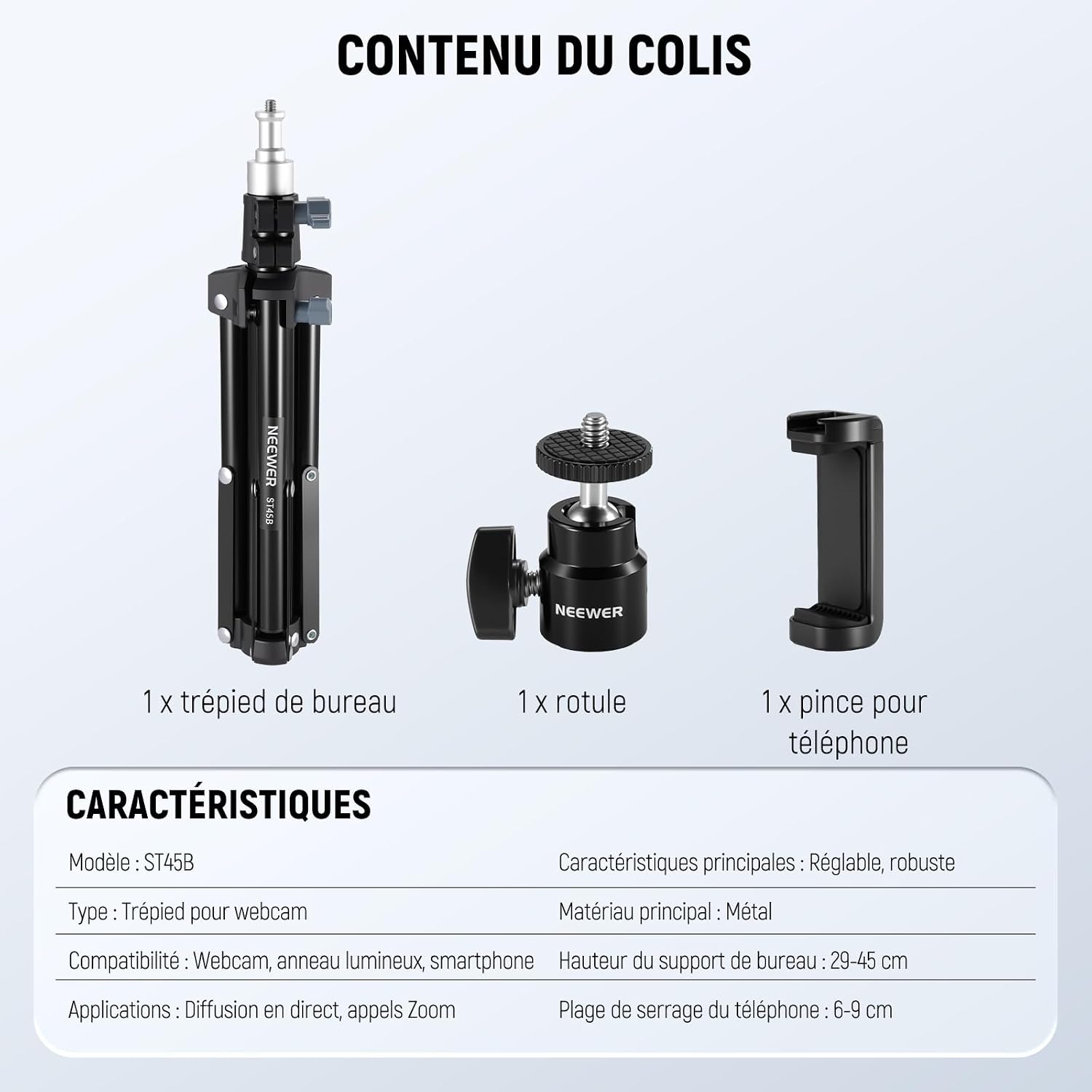 Thumbnail 6 de NEEWER Trépied pour webcam de bureau avec support téléphone (vis 6,35 mm) pour streaming et vidéoconférence
