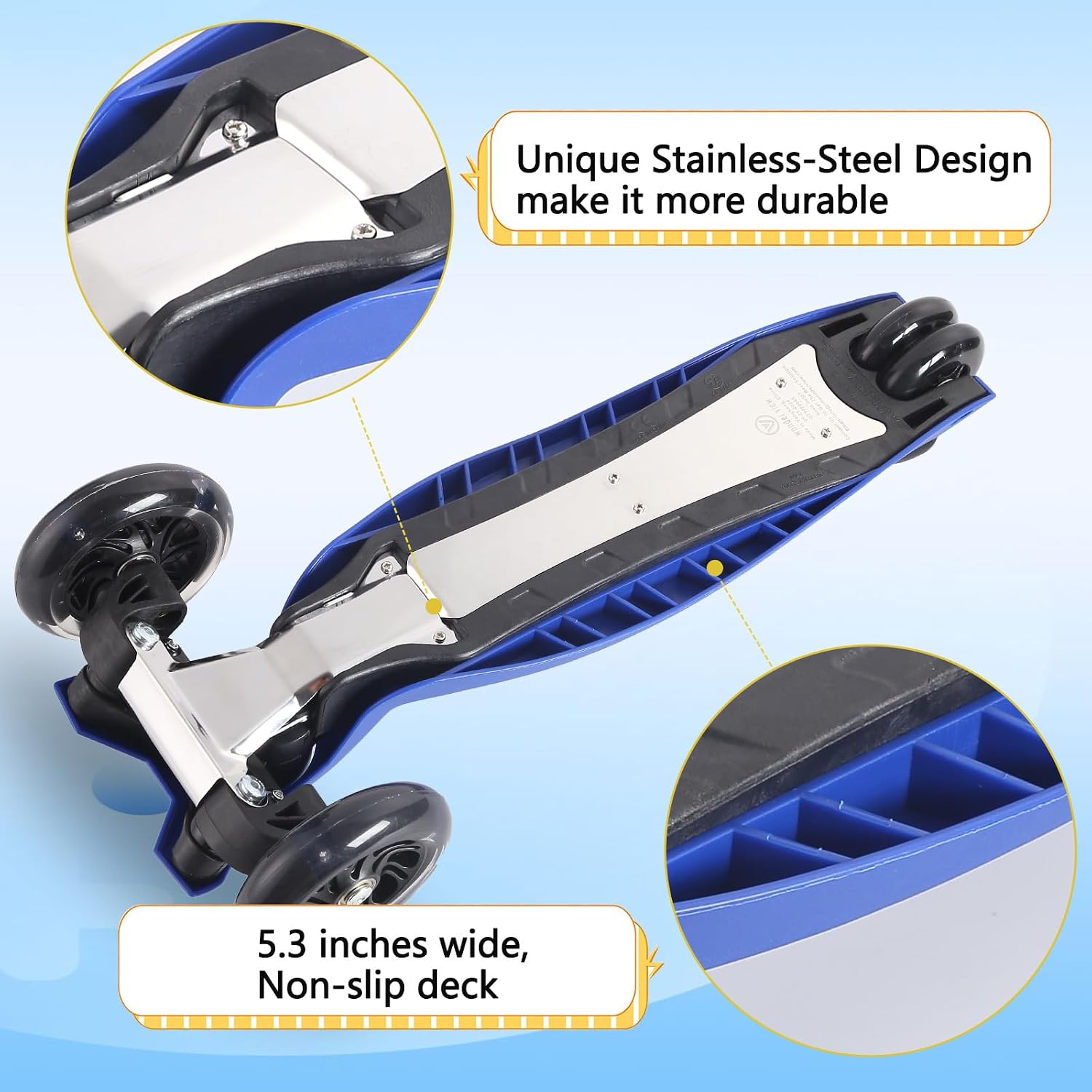 Detalle de 3 Wheel Scooter for Kids: Stable, Light-Up Wheels & 4-Height Adjustability