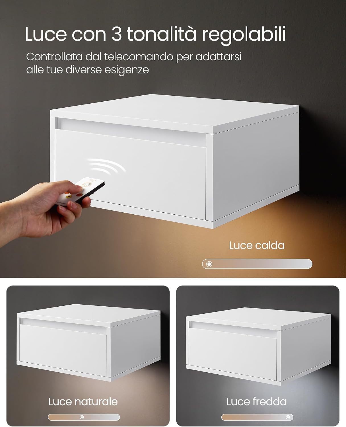 Detalle 2 de VASAGLE KAILYN Collezione Comodino Pensile Sospeso con Luce Regolabile LET654W01