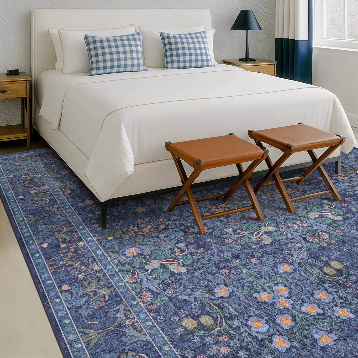 Thumbnail 6 de Hazo Haus Dining Room Rugs for Under Table, 6x9 Washable Dark Blue Oriental Area Rug