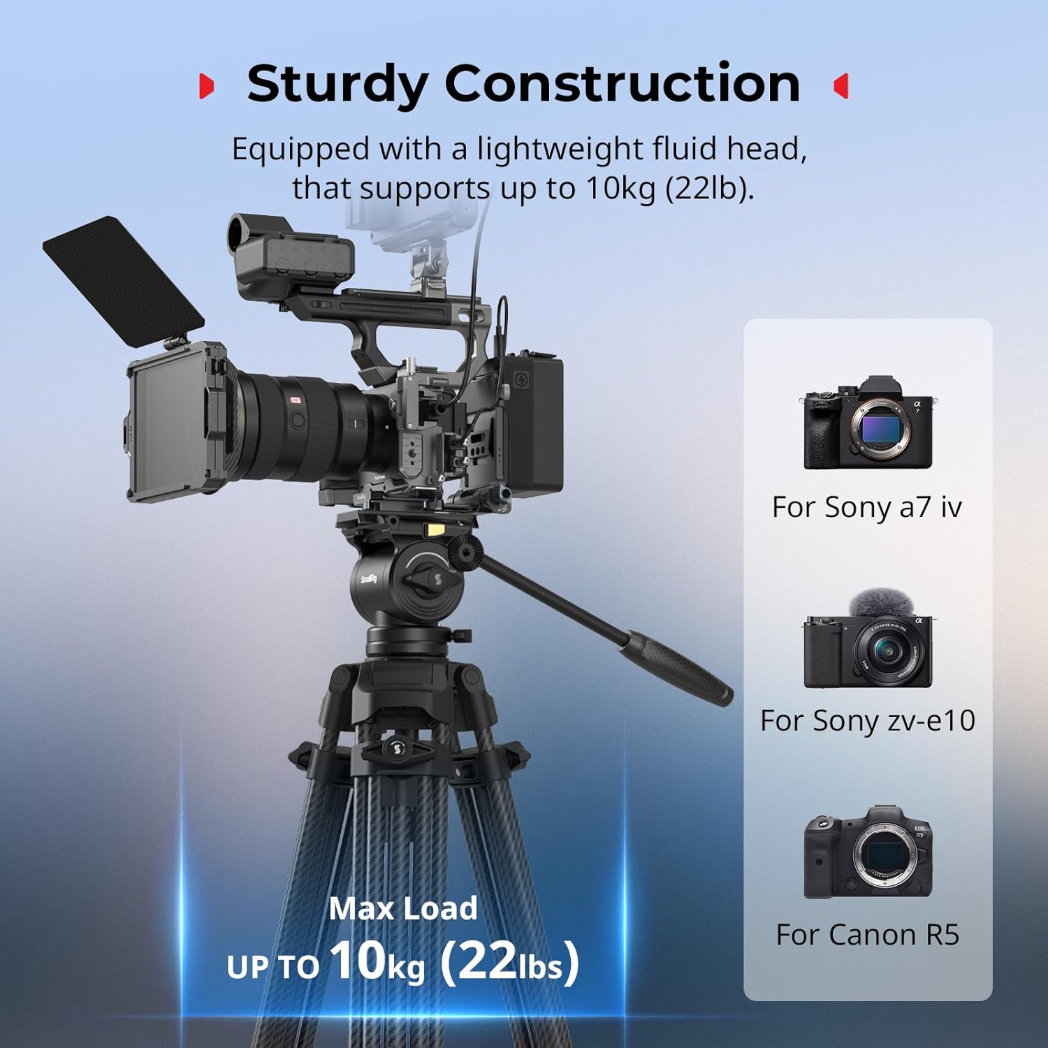 Thumbnail 2 de SMALLRIG 73''/185cm Heavy Duty Carbon Fibre Video Tripod with Fluid Head