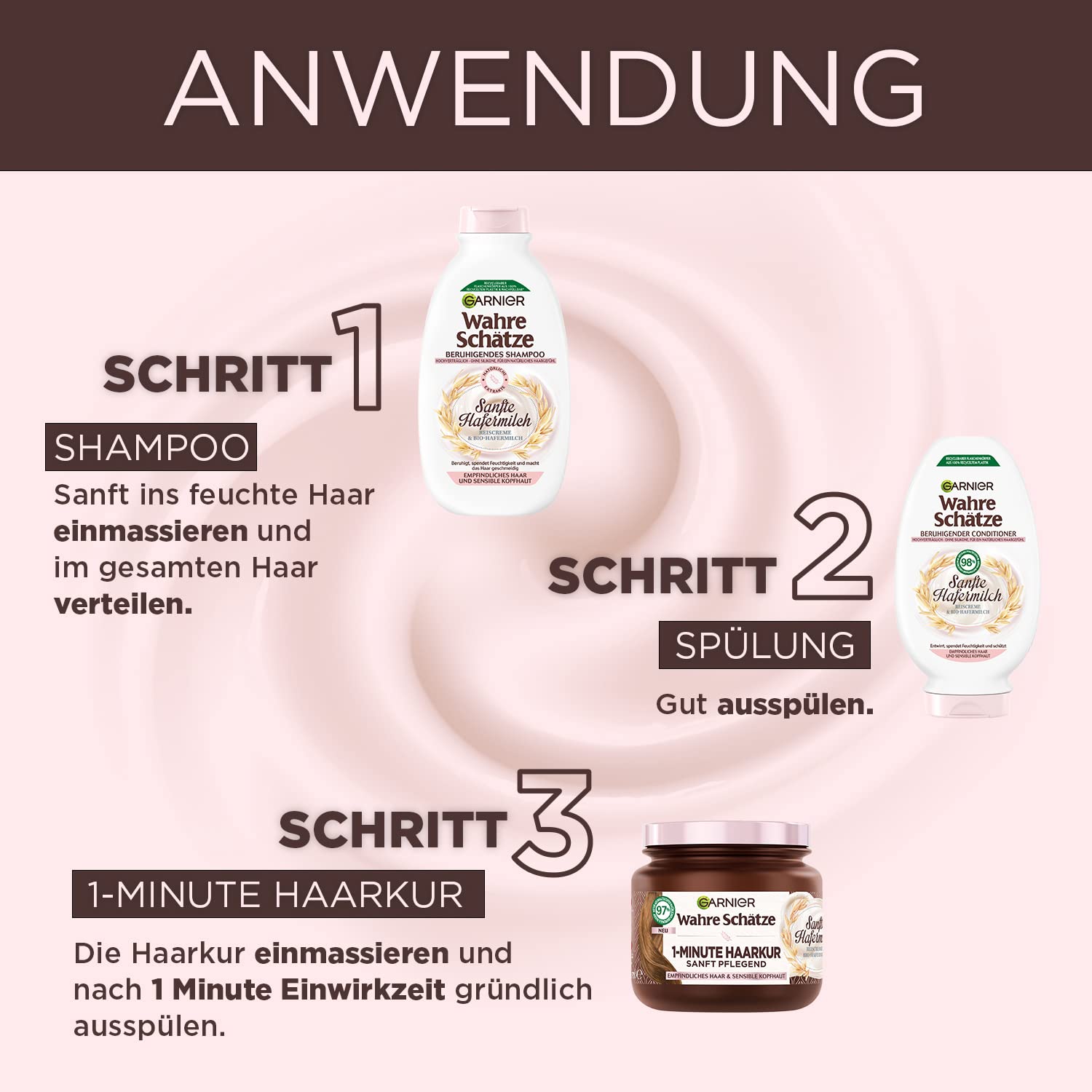 Detalle 2 de Garnier Wahre Schätze Beruhigendes Shampoo mit sanfter Hafermilch (XXL, 1 l) – Packung mit 2 für empfindliche Kopfhaut