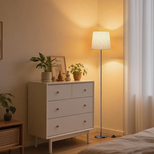 Detalle 2 de SIBRILLE Lampada da Terra Salotto 9W con Telecomando e Pedale - LED E27, 3000K–6000K, Paralume in Lino