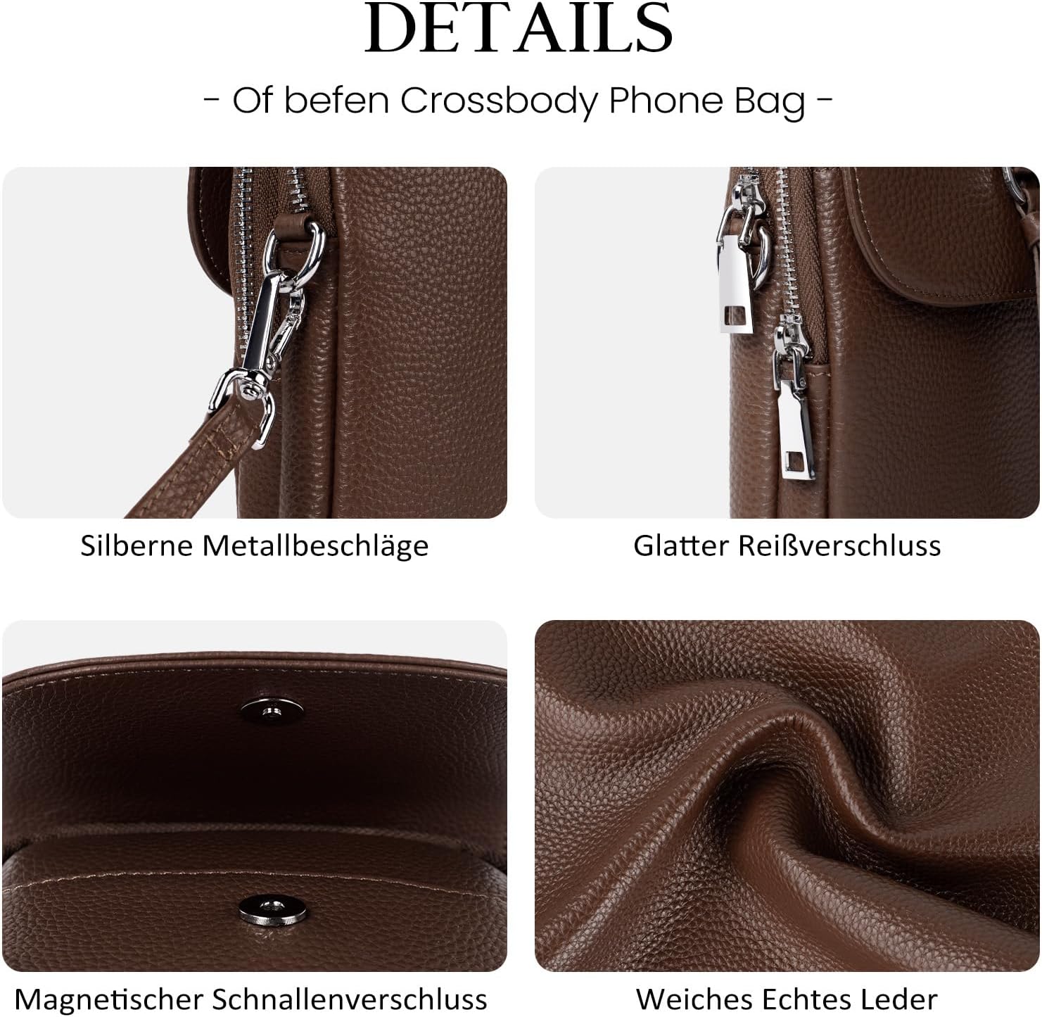 Thumbnail 4 de befen Echtleder Handytasche zum Umhängen – RFID-Blockierung, Crossbody für Damen