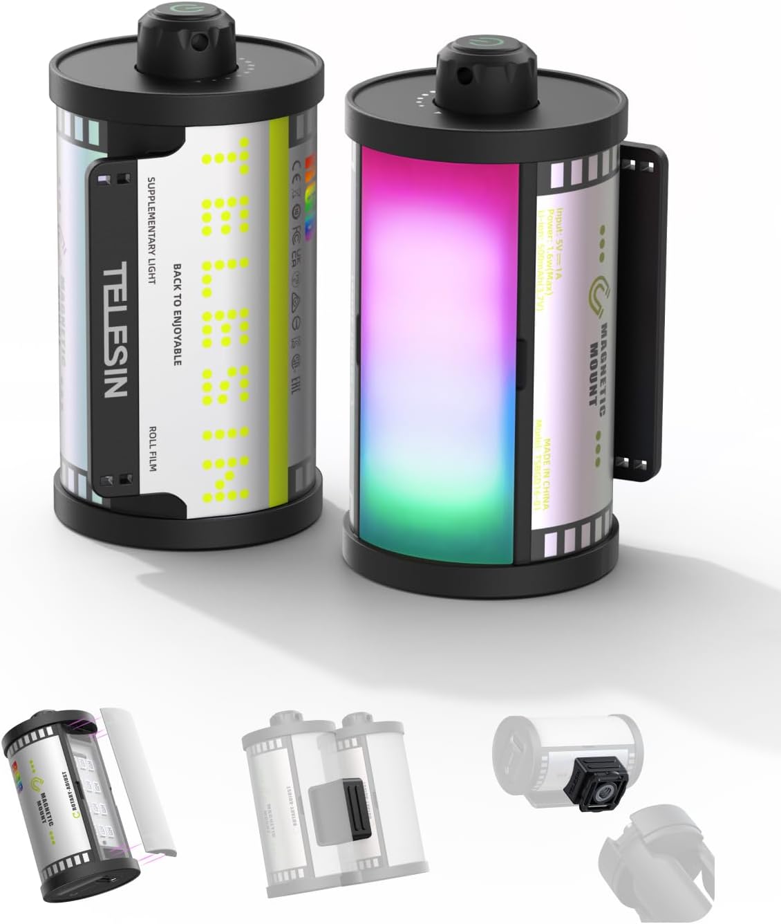 Thumbnail 6 de TELESIN Magnetic RGB Video Light with cold shoe mount (CRI 95+, 2700–7500K)