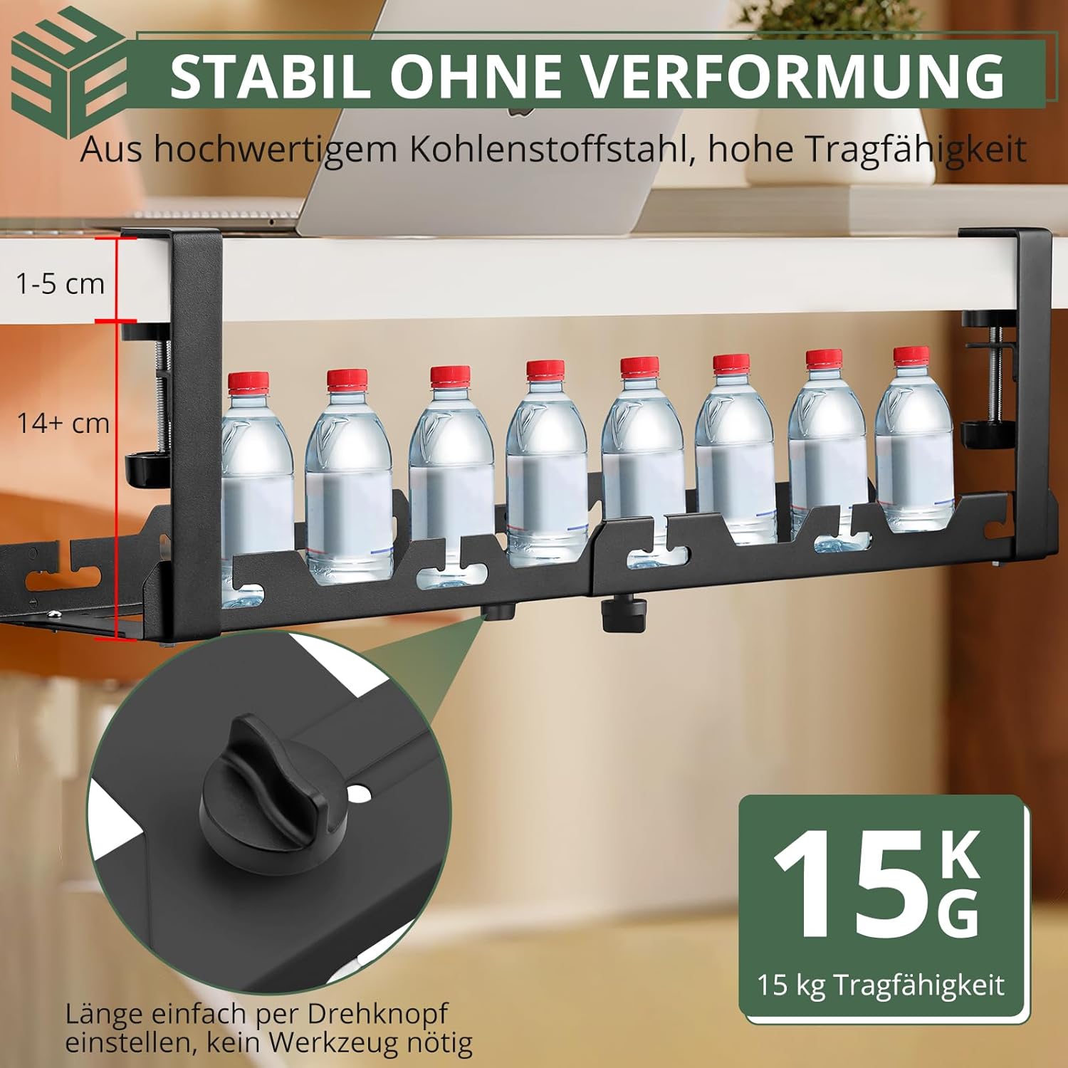 Thumbnail 3 de EYPINS ausziehbarer Kabelkanal für den Schreibtisch 40–74 cm (ohne Bohren) mit Kabelclips & Kabelbindern