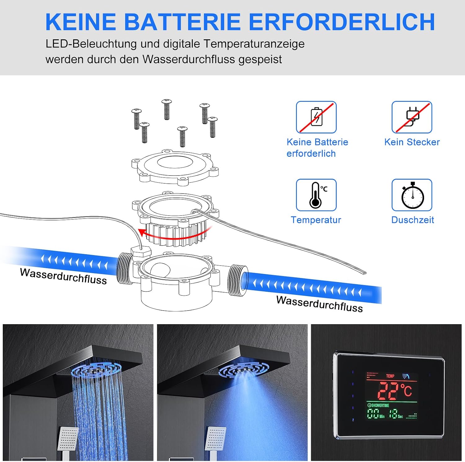 Detalle 2 de KEOKBON Duschpaneel LED batteriefrei