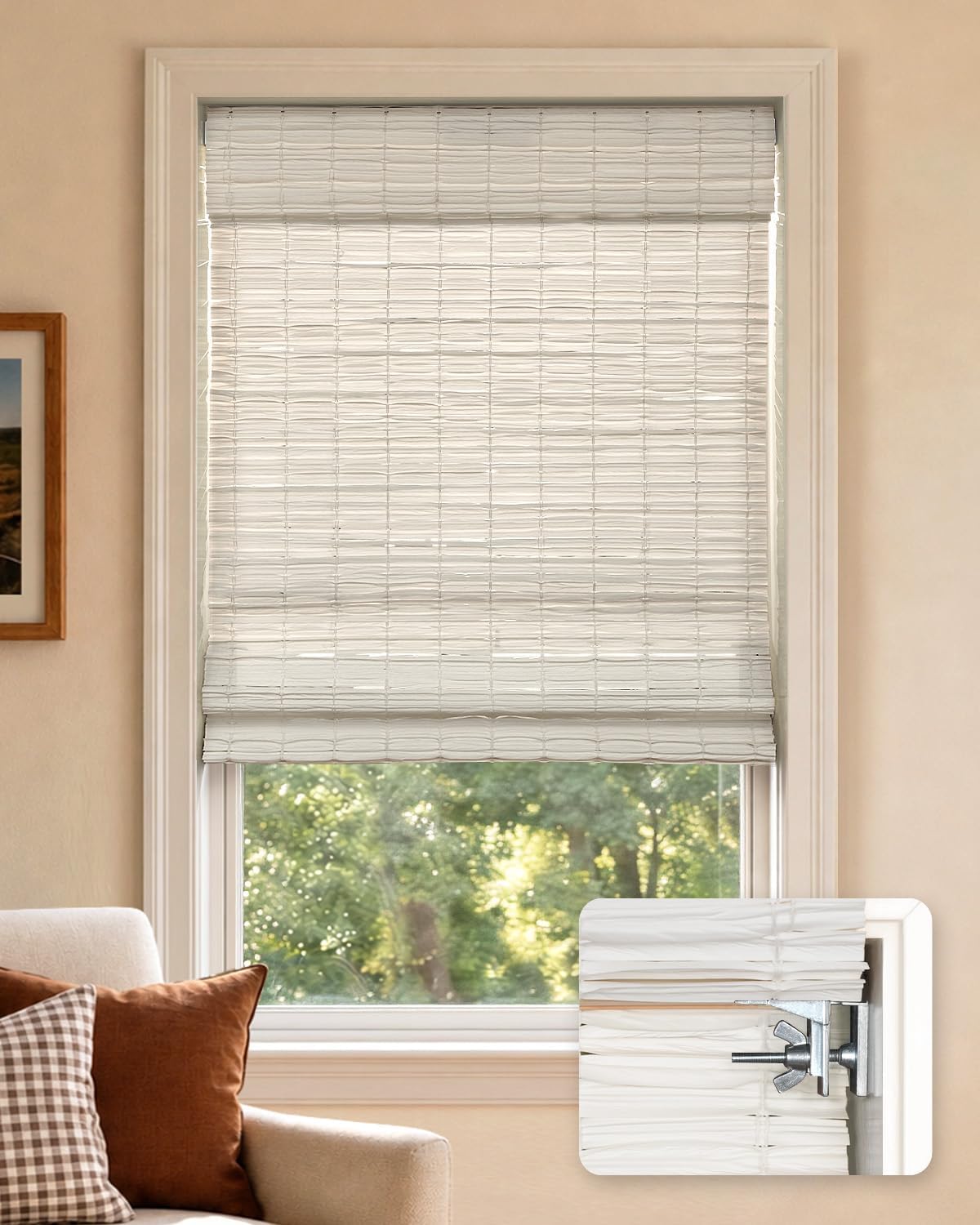Detalle de LazBlinds Cordless Roman Shade, White