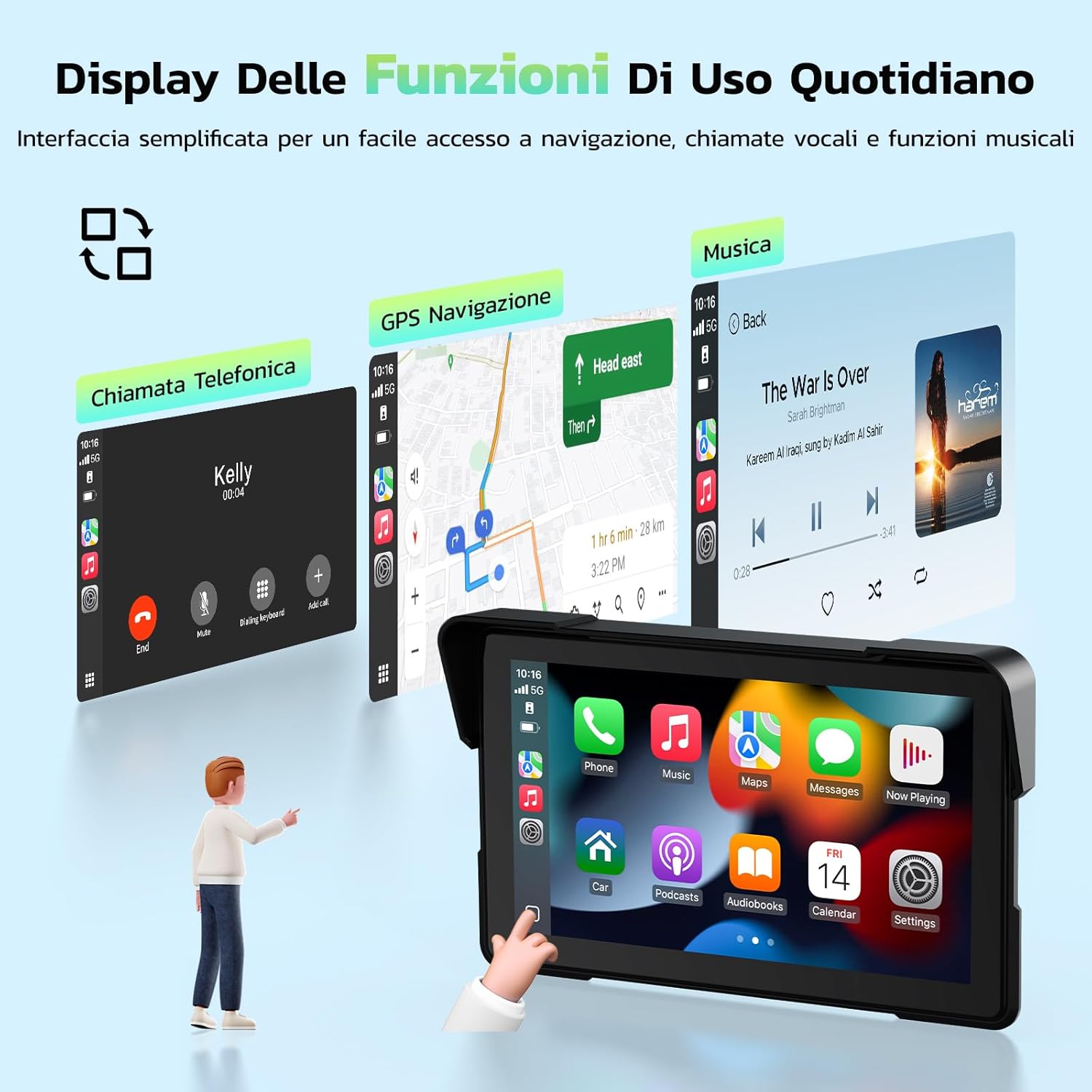 Detalle de LAMTTO CarPlay et Android Auto sans fil pour moto — Écran 7 pouces IP67, navigation GPS sans fil
