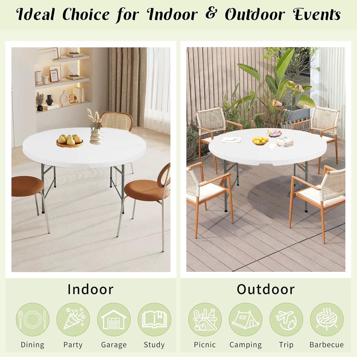 Thumbnail 6 de Fivenl YZDZ 5 FT Round Folding Table, White HDPE Top with Carrying Handle