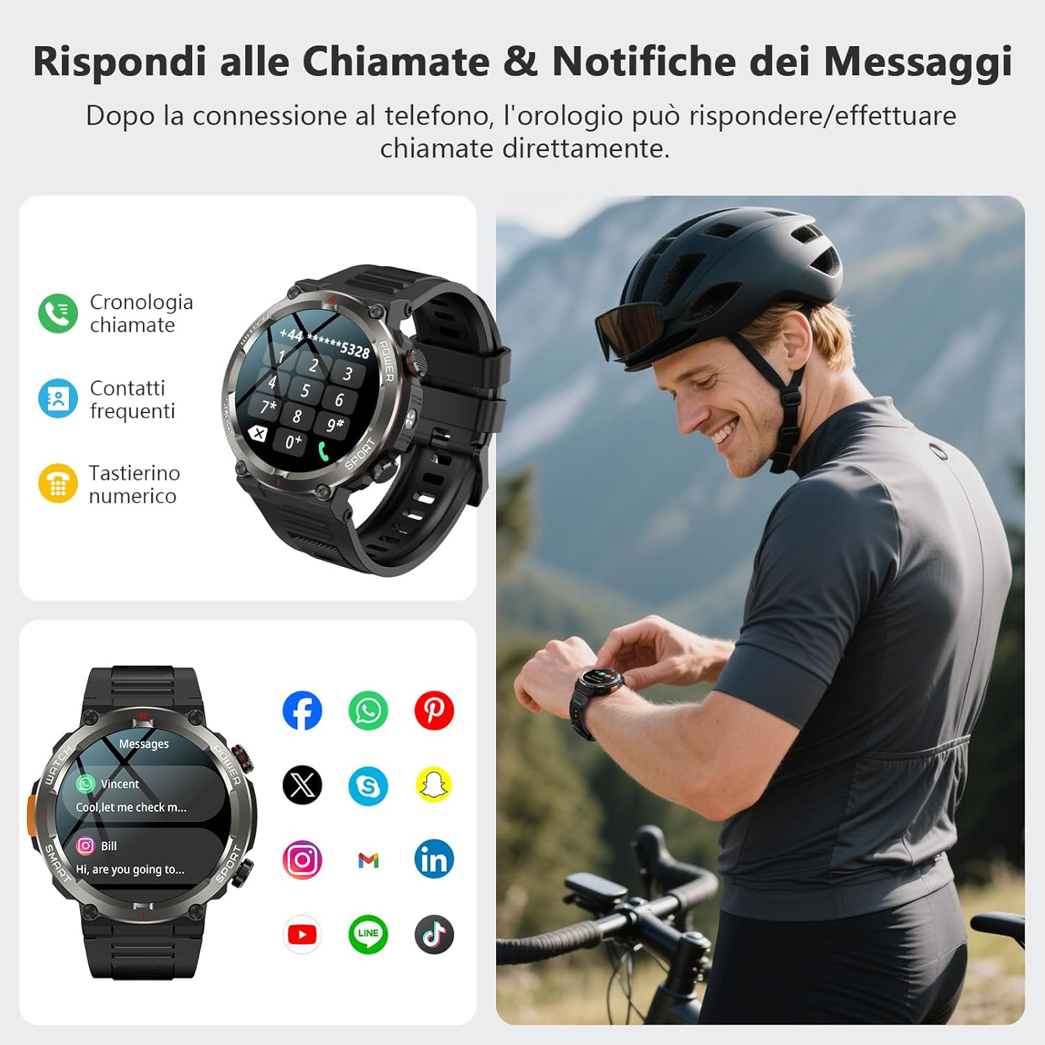 Thumbnail 4 de IOWODO Smartwatch Uomo: Orologio militare 1.45'' con Bussola, Torcia e Chiamate Bluetooth