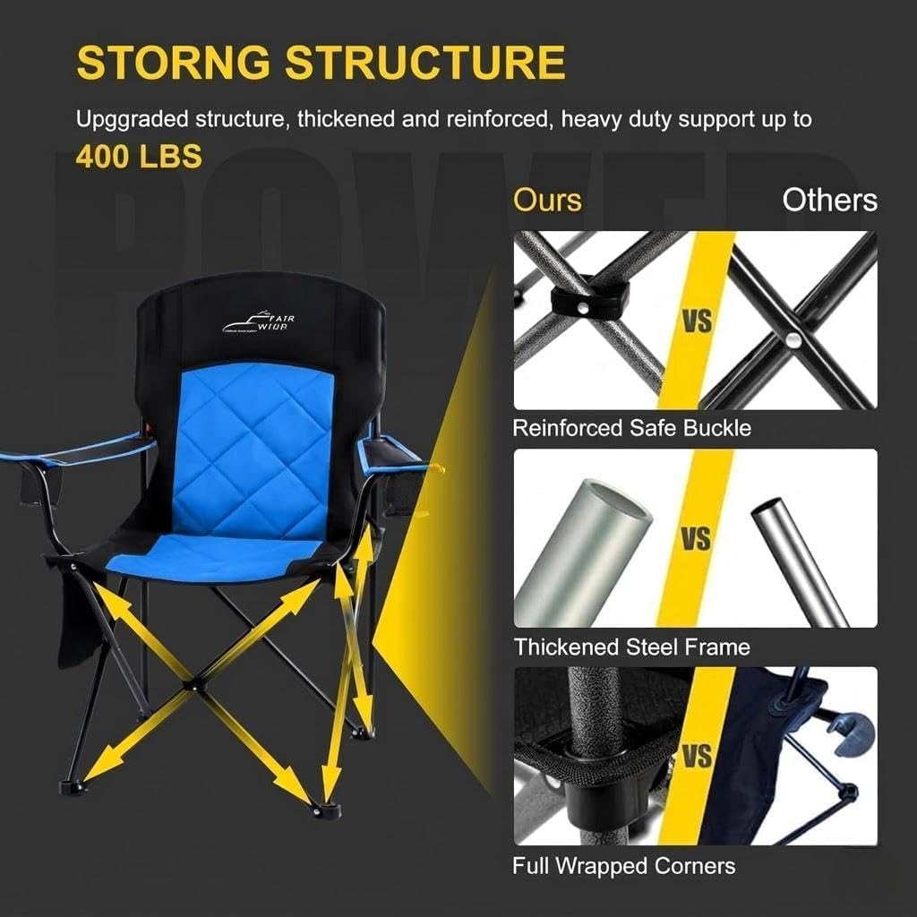 Thumbnail 5 de FAIR WIND Camping Chair 2 Pack: Heavy-Duty, Fully Padded Seat with Side Pocket and Cup Holder