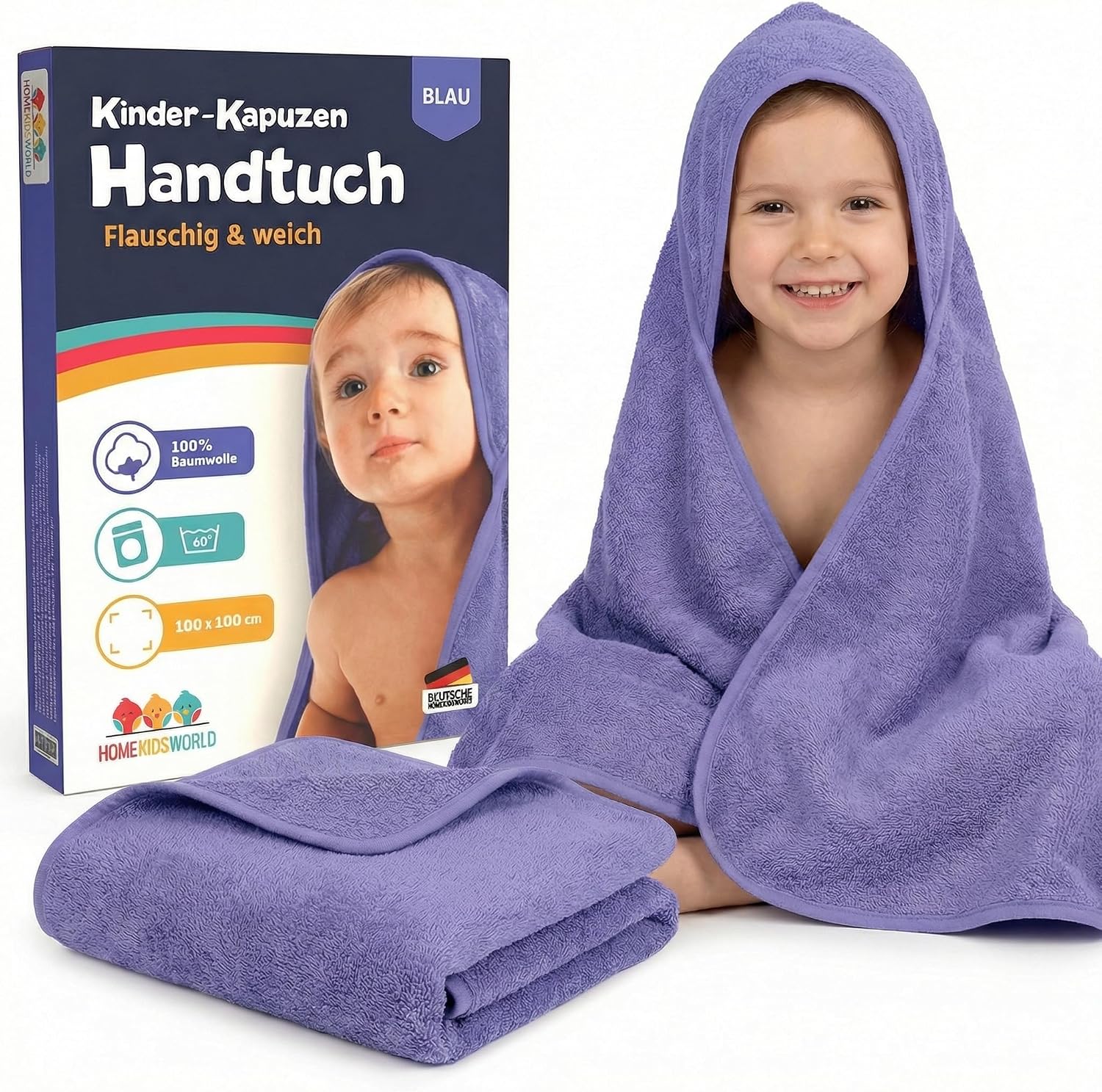 Detalle de Home Kids World Kapuzenhandtuch Baby 100x100 cm (beige) – Weiches Handtuch mit Kapuze in Geschenkbox