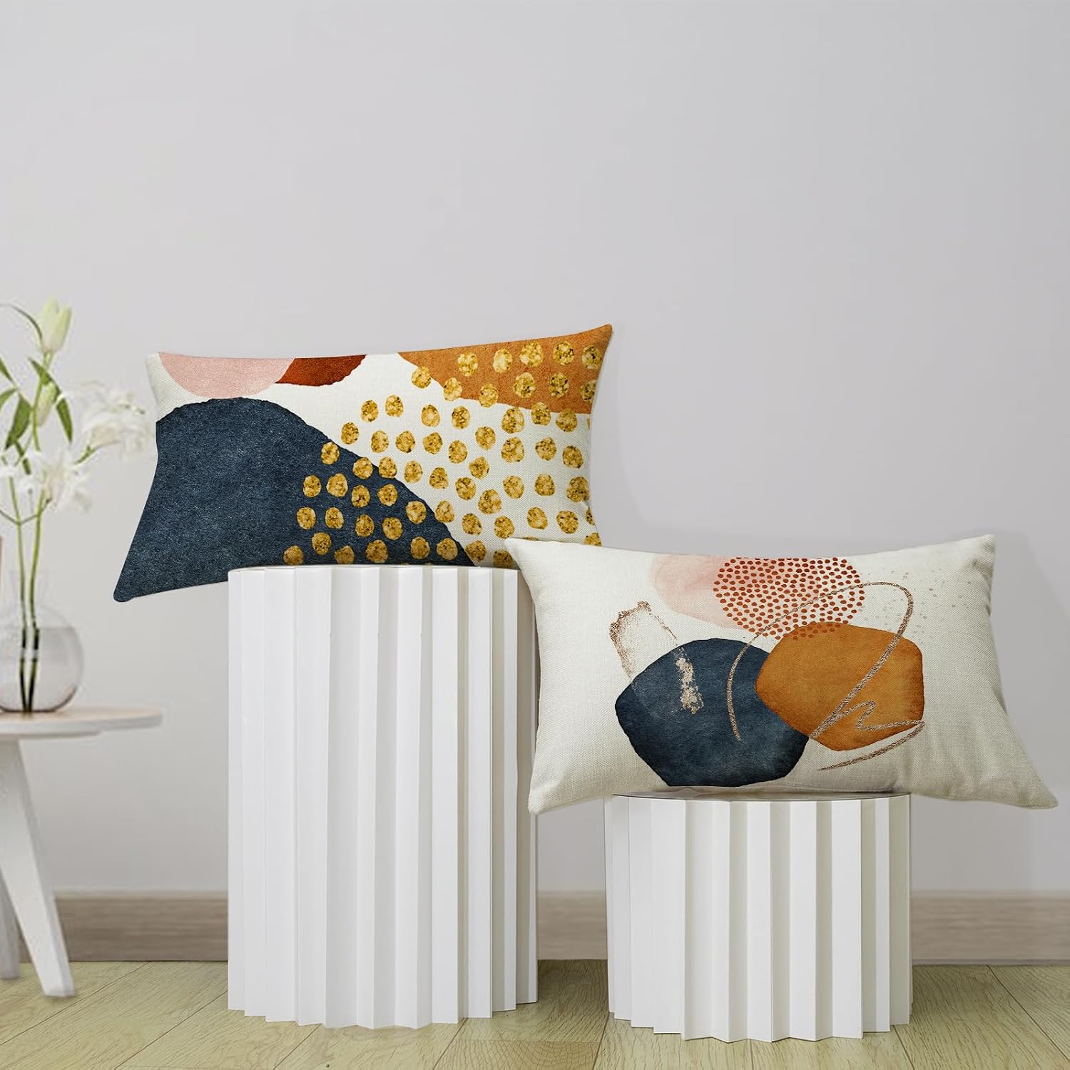 Detalle de YCOLL Lot de 4 housses de coussin 40x60 en lin style abstrait