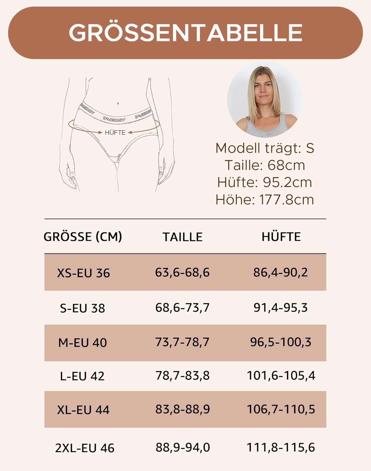 Detalle de INNERSY Damen Slip 6er Pack – bequeme Baumwollunterhosen im sportlichen Hipster-Schnitt