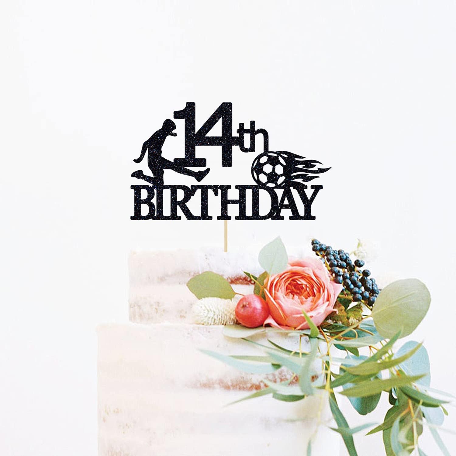 Detalle 2 de 14th Birthday Cake Topper, Black Glitter
