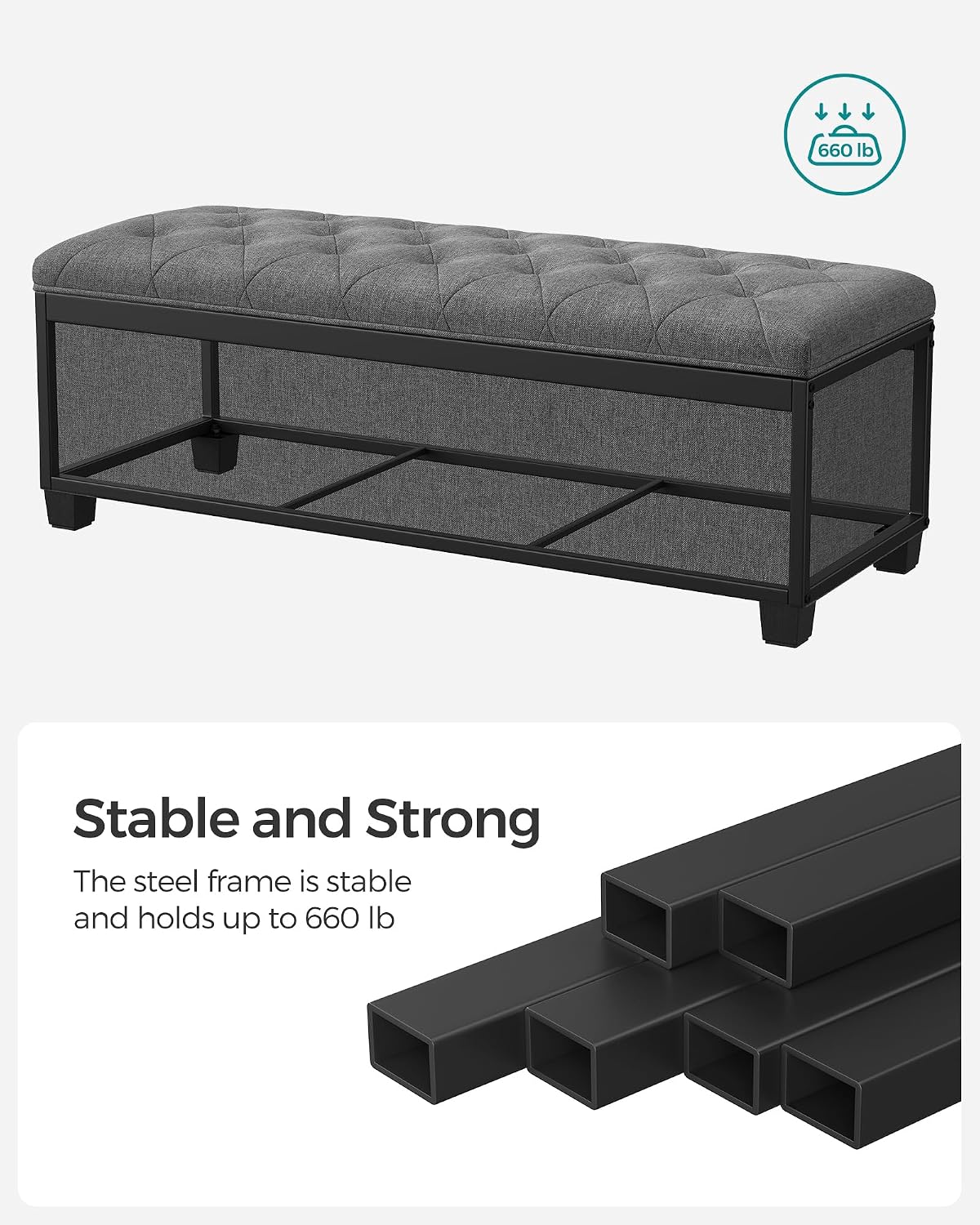 Detalle de SONGMICS Storage Ottoman Bench, 43.3 x 15.8 x 15.8 Inches
