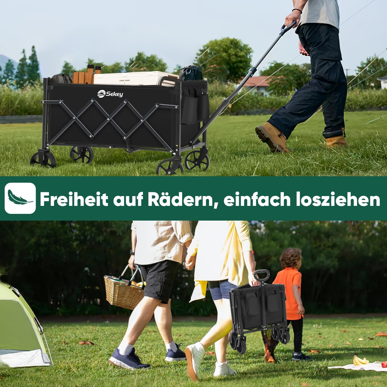 Thumbnail 1 de Sekey faltbarer Bollerwagen Klein (80 kg), Klapp-Handwagen mit höhenverstellbarem Griff – Mini 4029 in Schwarz