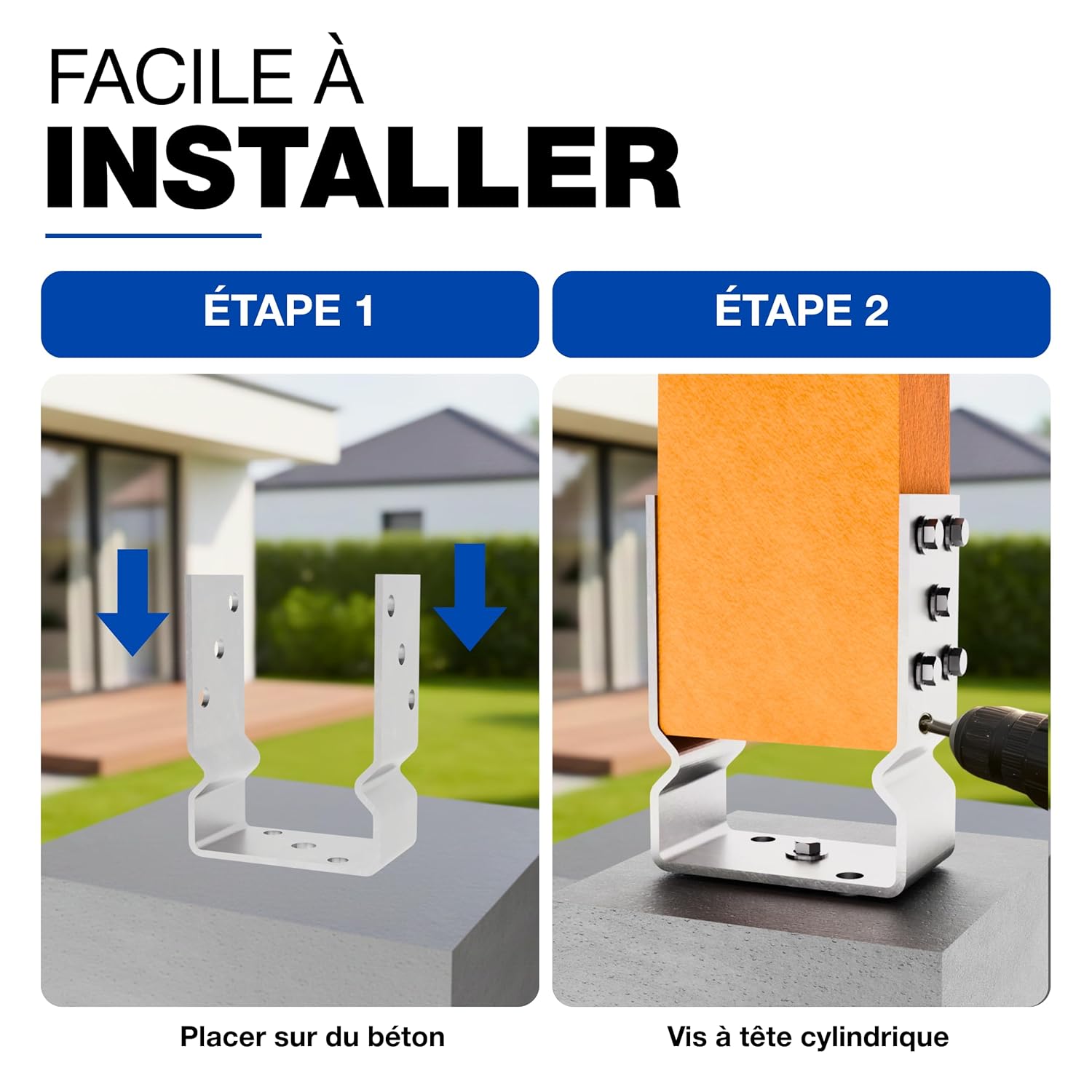Thumbnail 2 de GeZu Impex support de poteau en U galvanisé à chaud 141 x 150 mm avec striures pour platines bois
