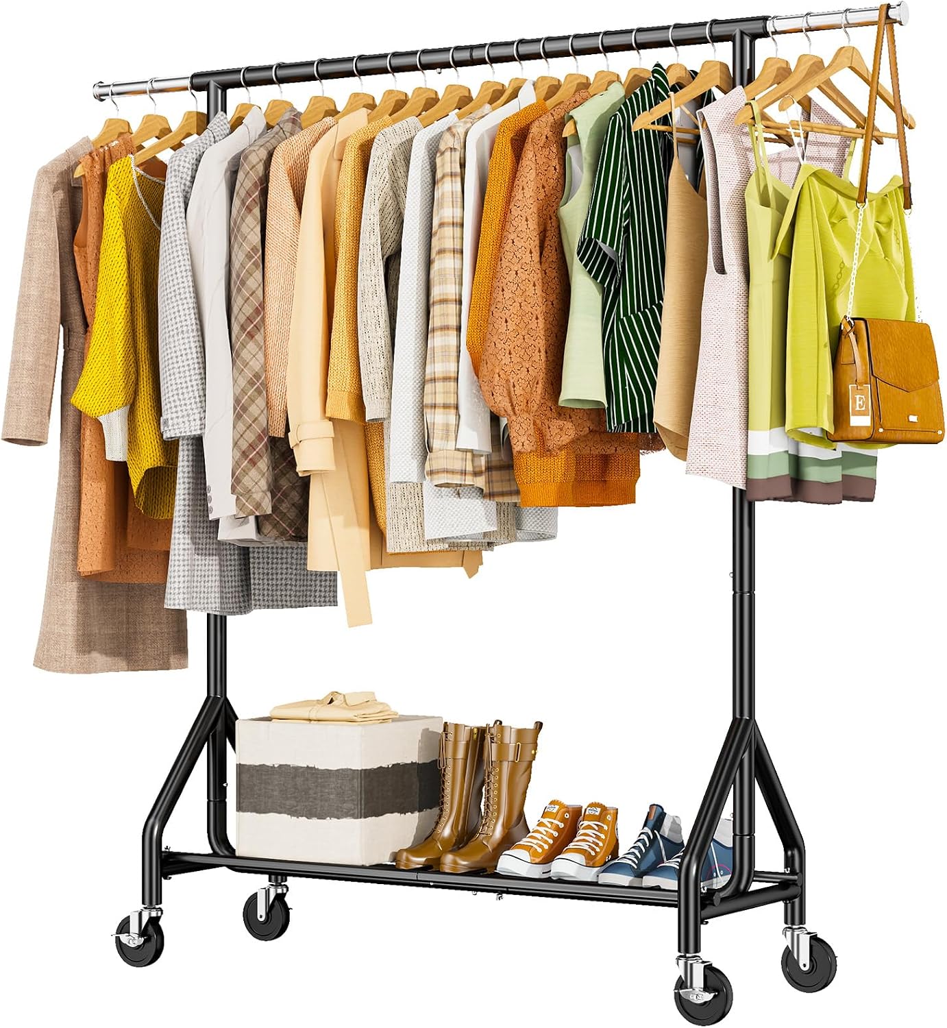 Detalle de HYSEYY YS-K 1302B Heavy-Duty Rolling Clothes Rack with Extendable Rail