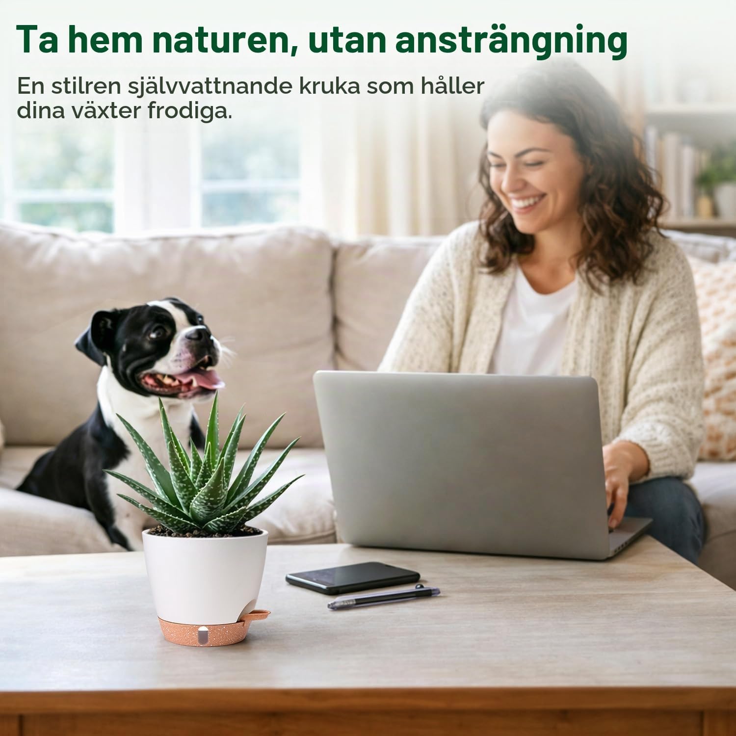 Detalle de T4U självvattnande blomkrukor, 4-pack med vattennivåfönster och fat