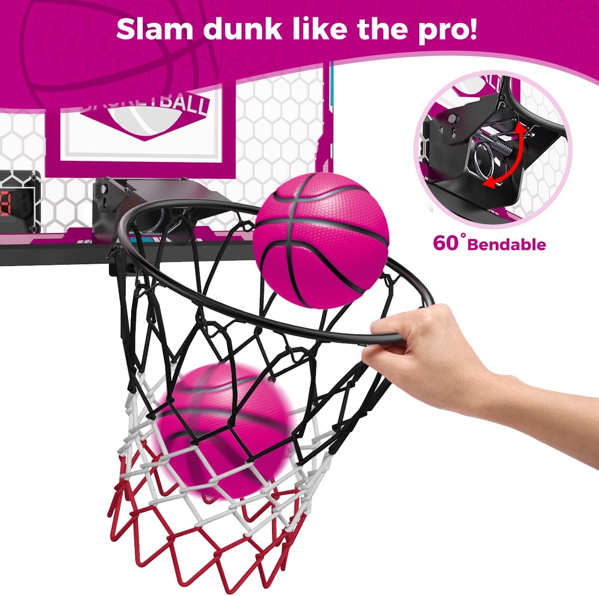 Thumbnail 5 de VATOS Cerceau de basket-ball d'intérieur pour filles avec LED et tableau d’affichage
