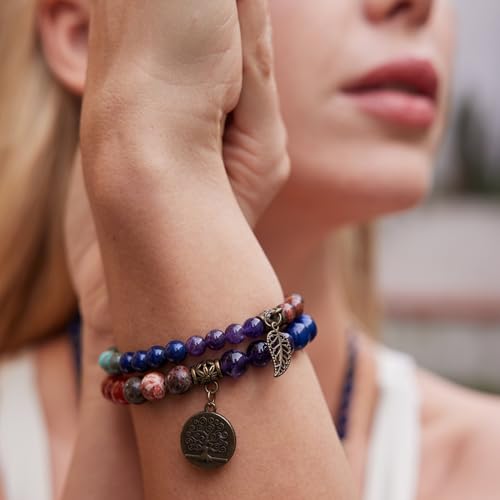 Thumbnail 2 de Farfume Bracelet En Pierre Naturelle – Ensemble de deux bracelets avec arbre de vie et feuilles pour Femme