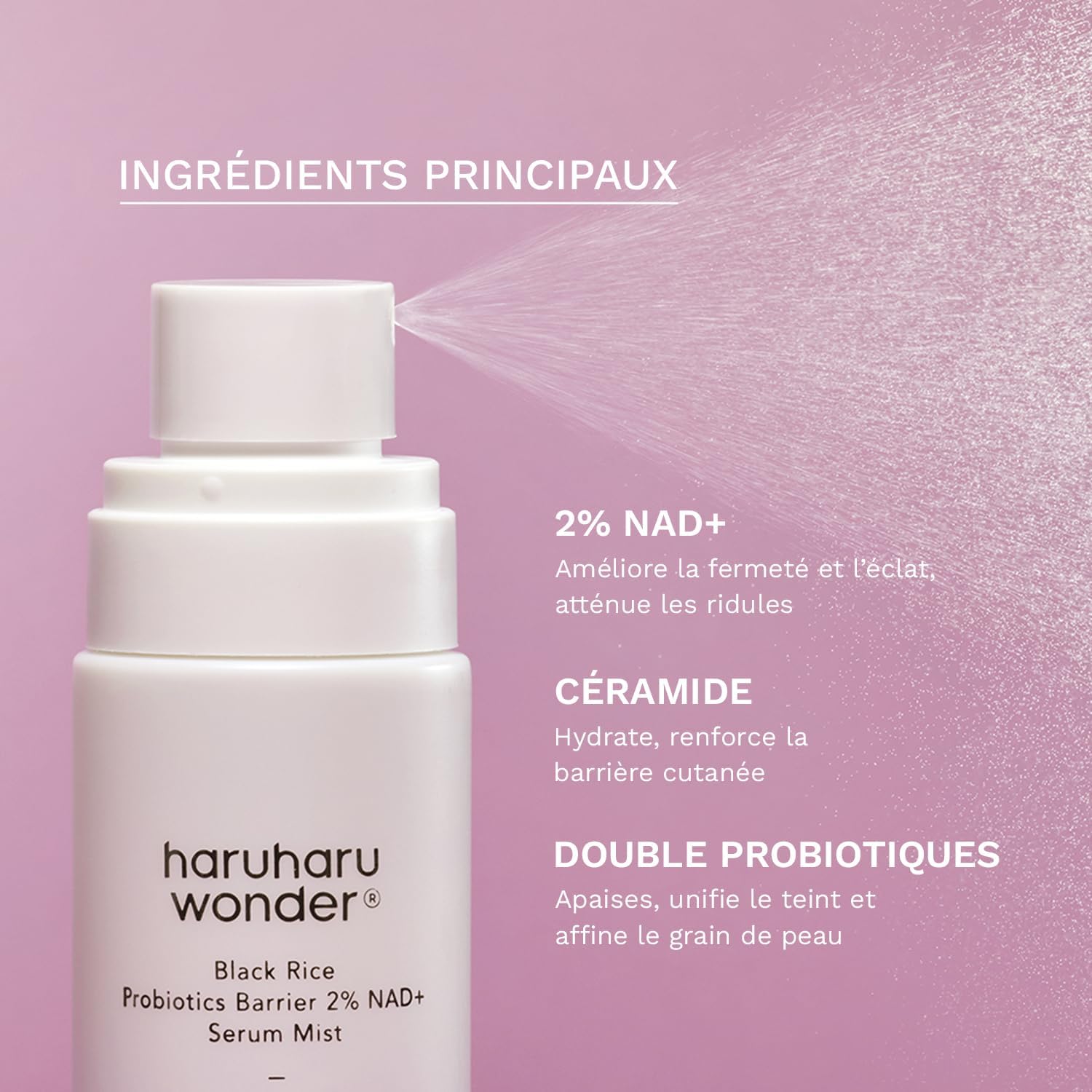 Detalle de Haruharu Wonder Black Rice Probiotics 2% NAD+ Serum Mist — brume hydratante et repulpante, 80 ml