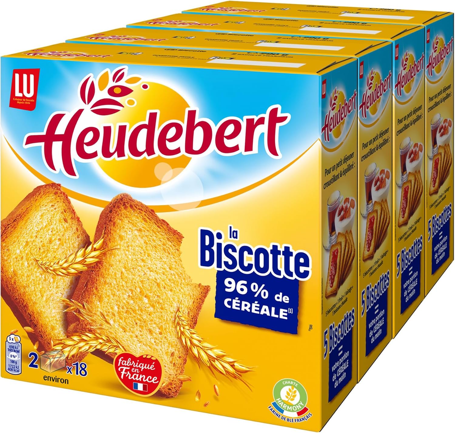 Detalle de Heudebert Biscottes aux Céréales Nature – Lot de 4 boîtes, 36 biscottes