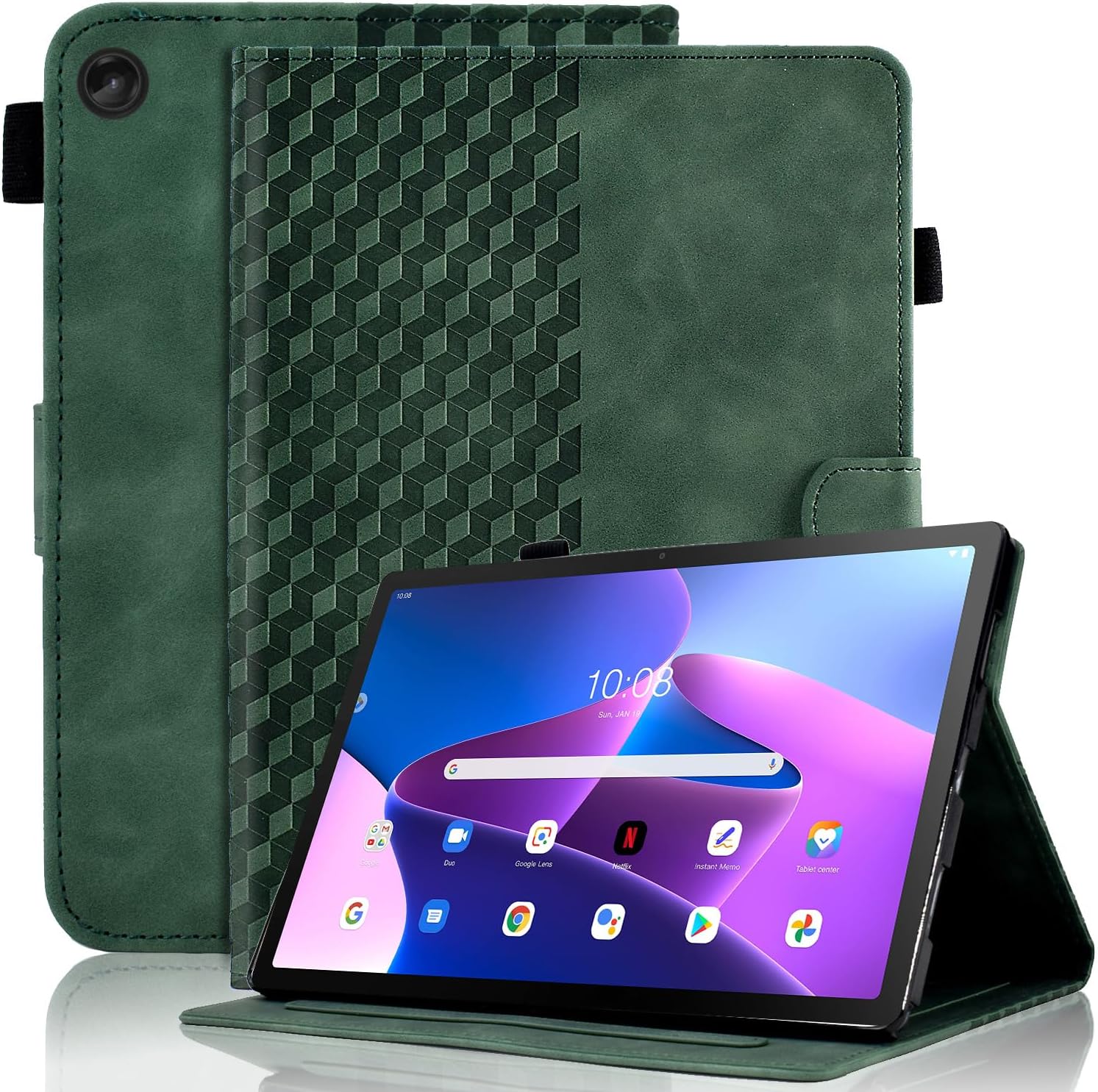Detalle de Vkooer Leather Folio Case for Lenovo Tab M10 3rd Gen (TB328FU / TB328XU) with Auto Sleep/Wake, dark green