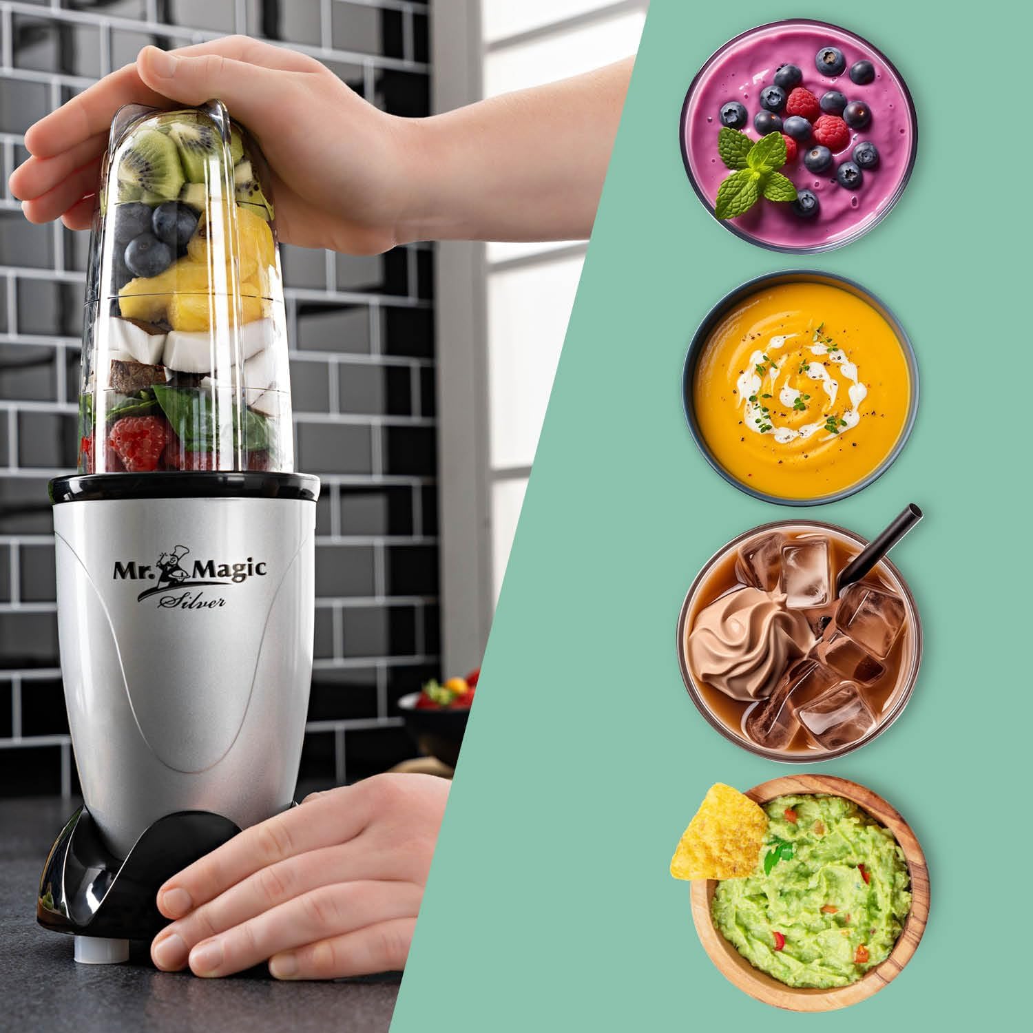 Detalle 1 de GOURMETmaxx Mr. Magic Mixer – blender z kubkiem 500 ml, 400 W, 8 funkcji