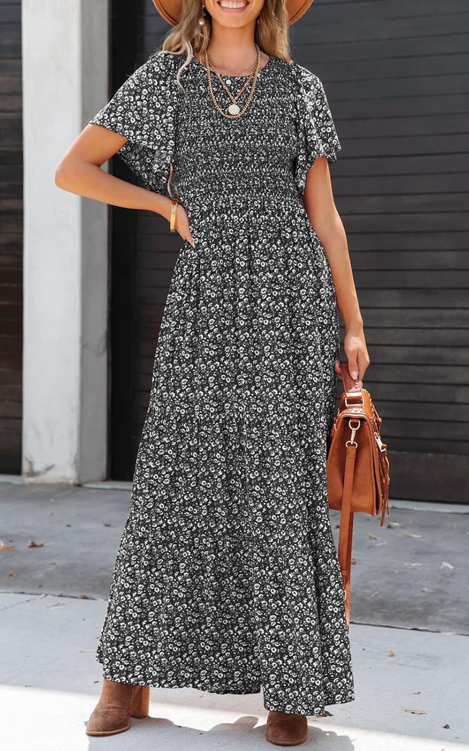 Detalle de PRETTYGARDEN Women's 2026 Summer Flutter Sleeve Floral Maxi Dress