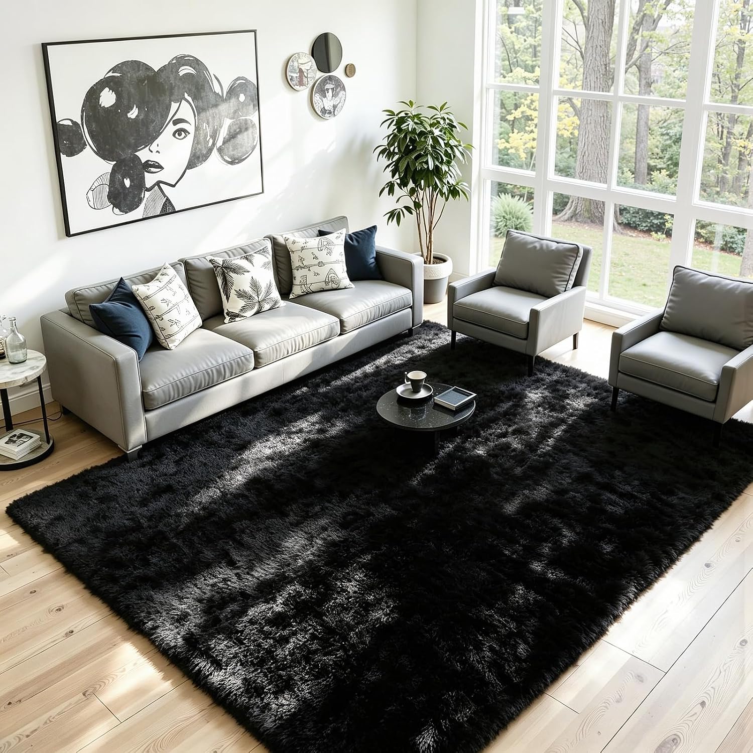 Detalle 2 de 8x10 Ultra-Soft Black Fluffy Area Rug for Living Room