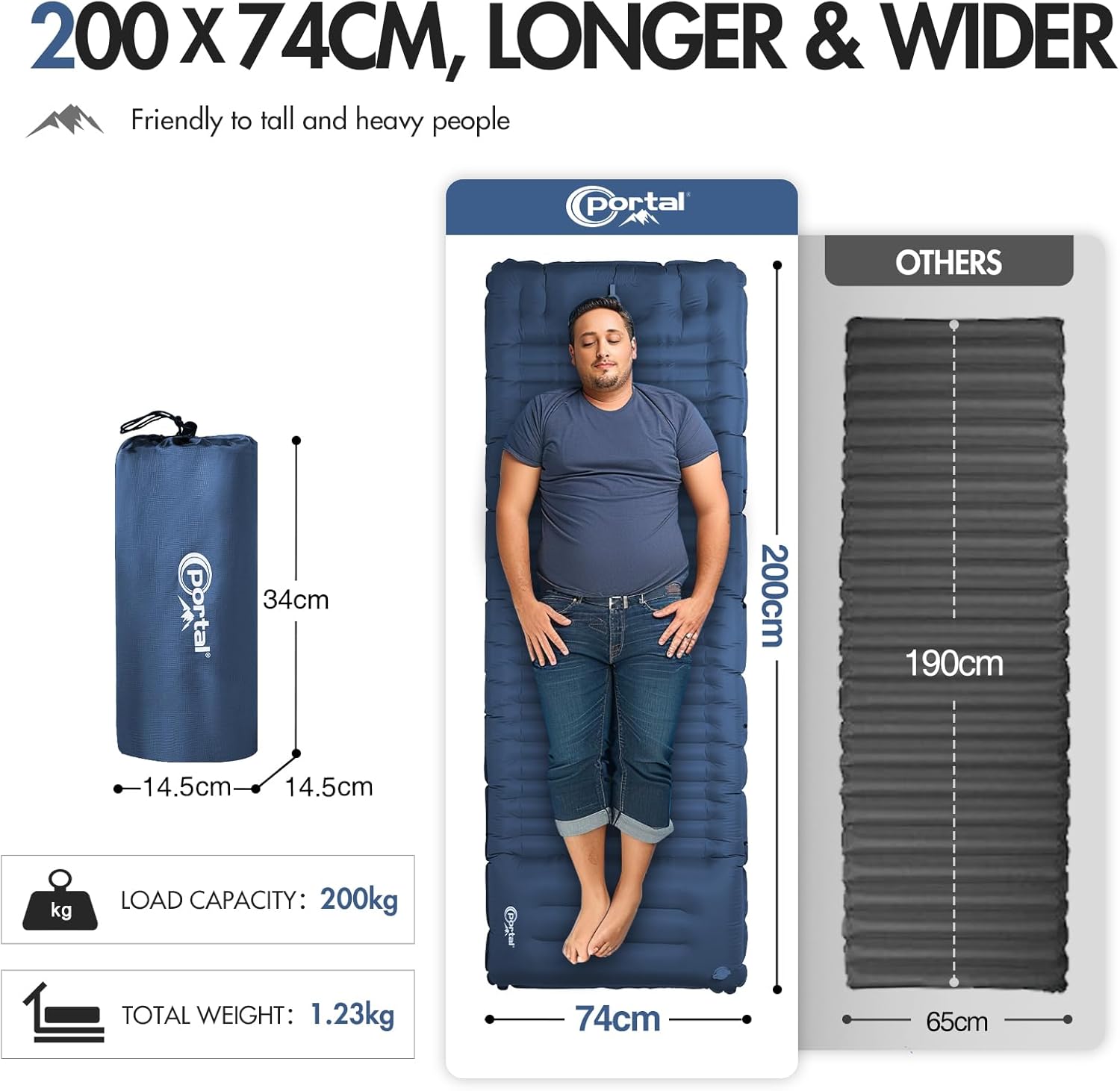 Thumbnail 2 de Portal single camping mattress (10cm thick) with built-in foot pump and pillow, inflatable sleeping pad