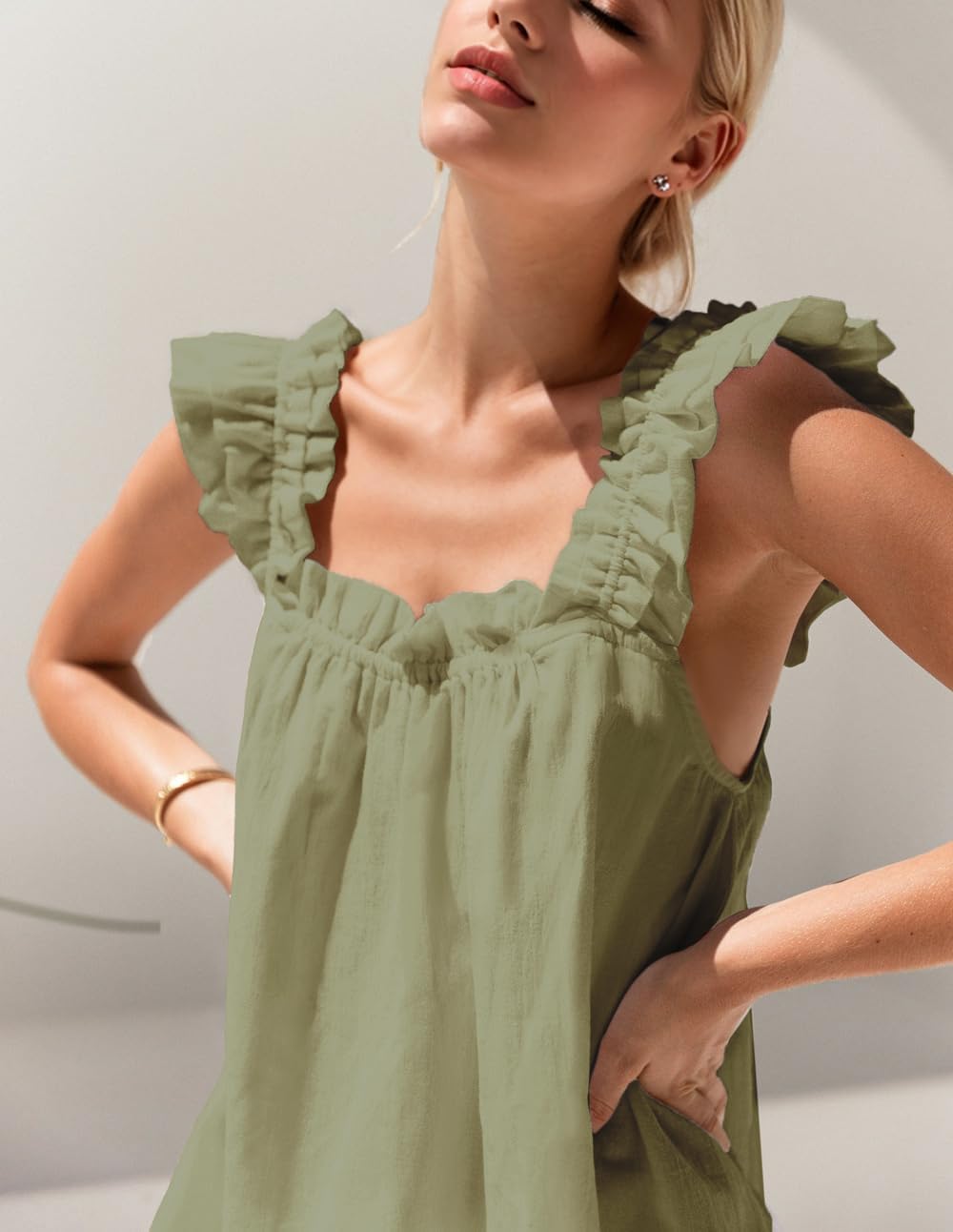 Thumbnail 1 de KFUBUO 2-Piece Women's Pajamas Set with Ruffle Tank Top and Shorts