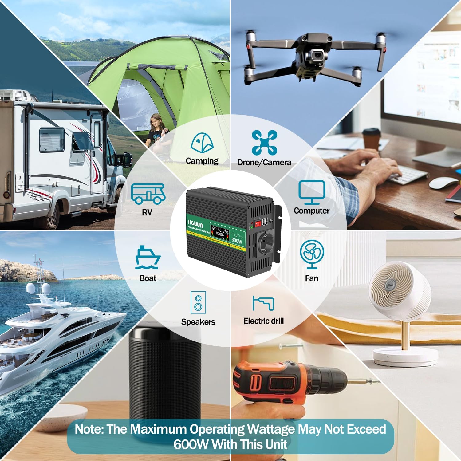 Thumbnail 6 de JIGUUN 600W inverter onda pura 12V/24V con display e telecomando 🔌