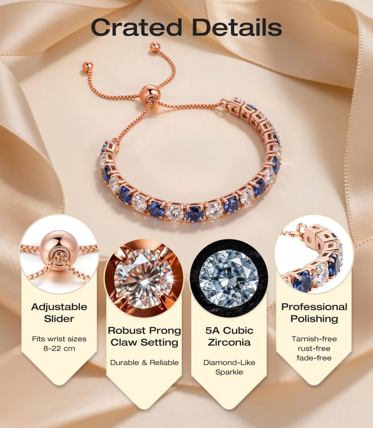 Thumbnail 2 de LOVANS Adjustable 4/5/6mm Cubic Zirconia Tennis Bracelet – White/Rose Gold Plated